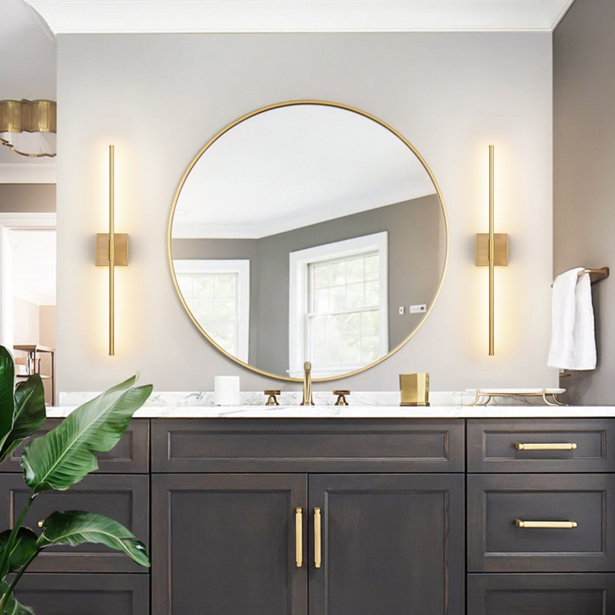 Applique murale linéaire moderne à 1 ampoule, noire/dorée/nickel, à LED, à intensité variable, pour salle de bain