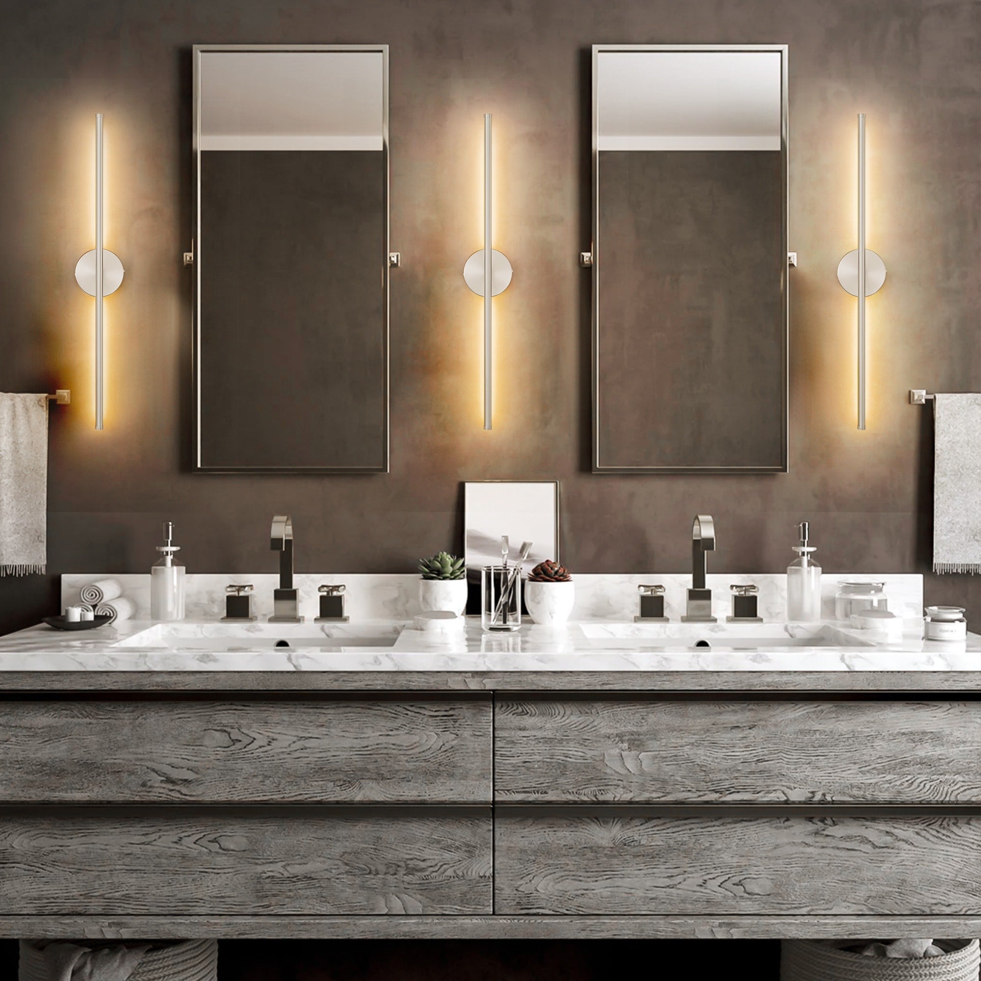 Applique murale linéaire moderne à 1 ampoule, noire/dorée/nickel, à LED, à intensité variable, pour salle de bain