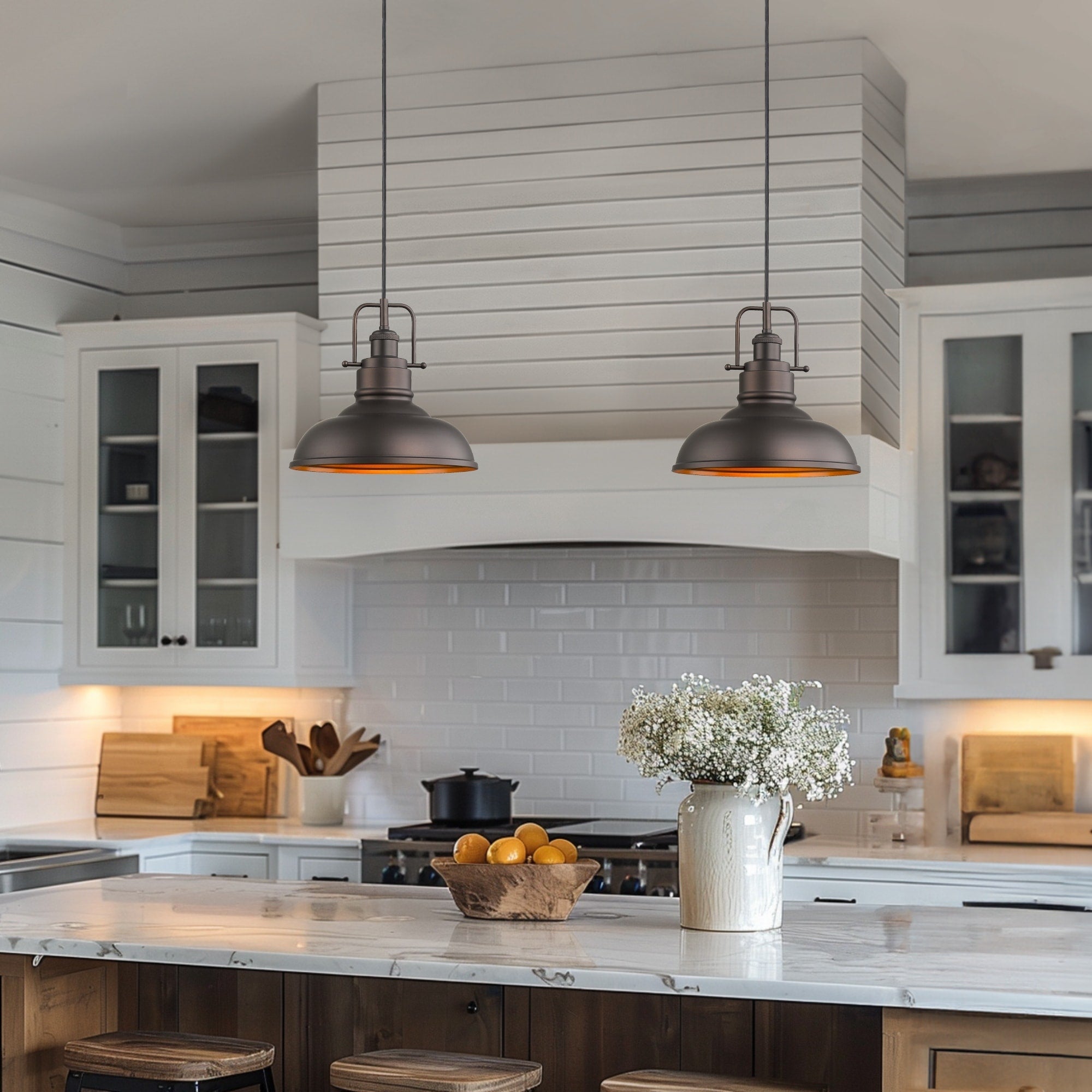 Suspension à dôme en métal de style industriel à 1 ampoule, finition bronze huilé