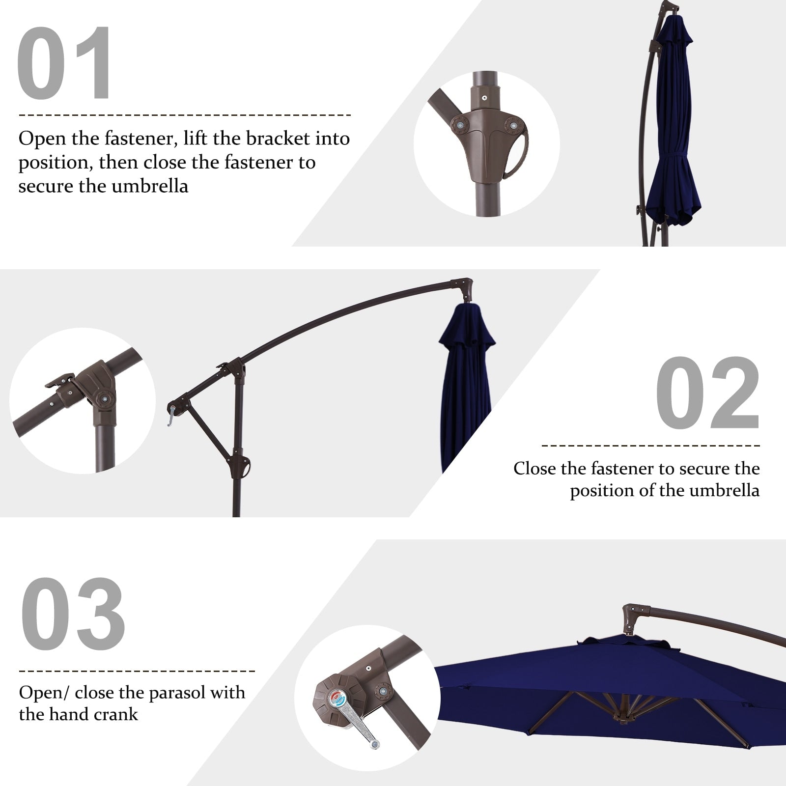 Parasol déporté suspendu à manivelle en acier de 10 pieds