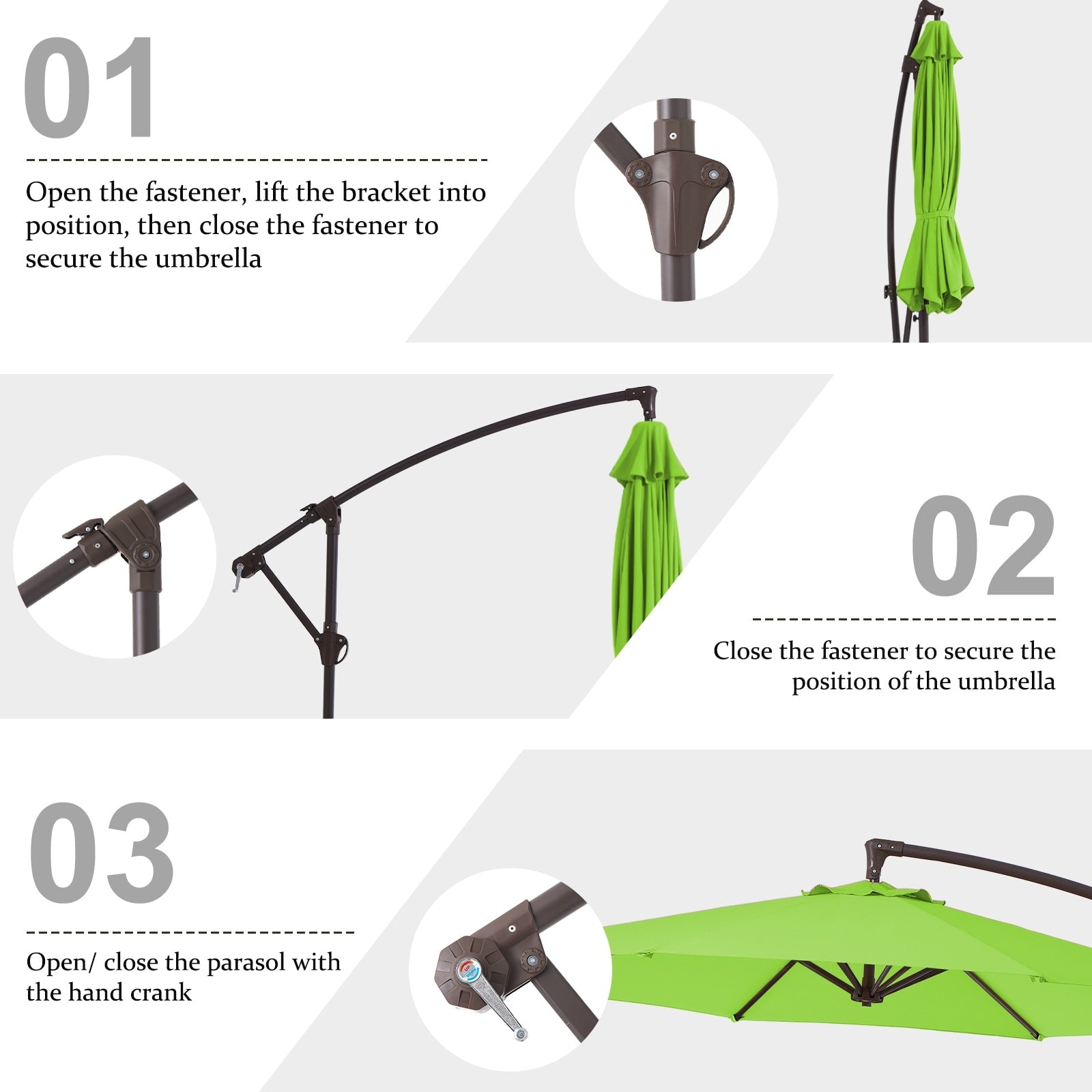 Parasol déporté suspendu à manivelle en acier de 10 pieds