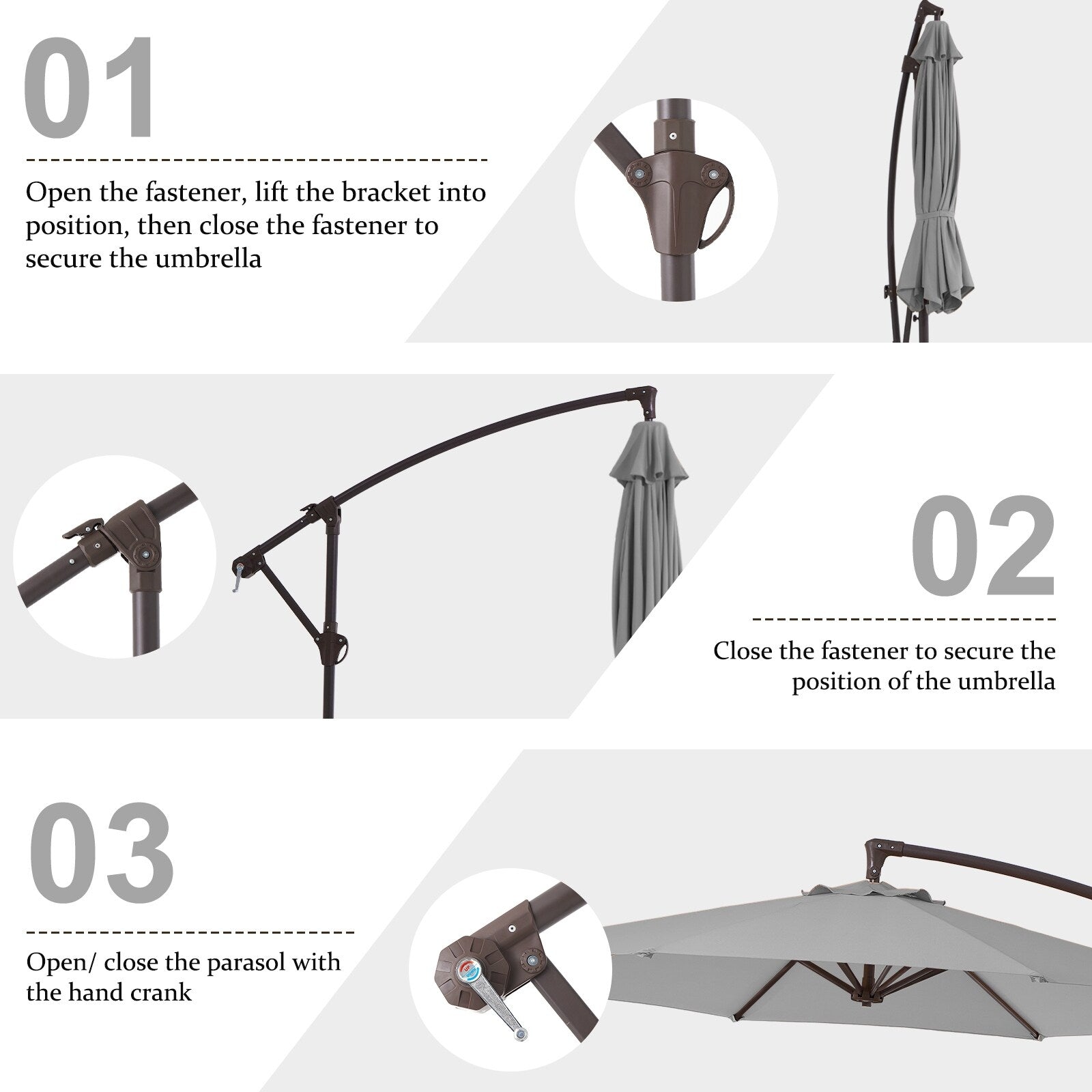 Parasol déporté suspendu à manivelle en acier de 10 pieds