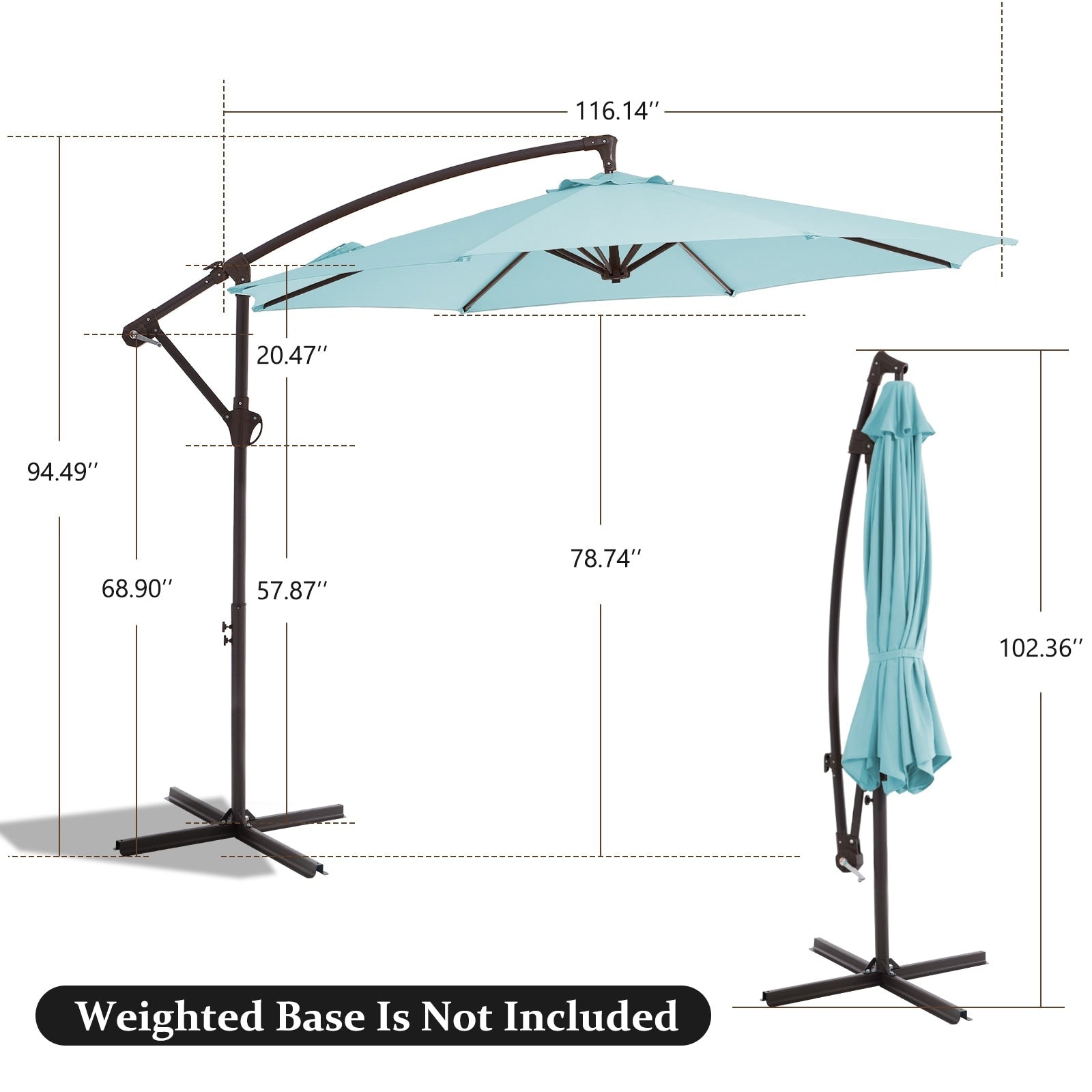 Parasol déporté suspendu à manivelle en acier de 10 pieds