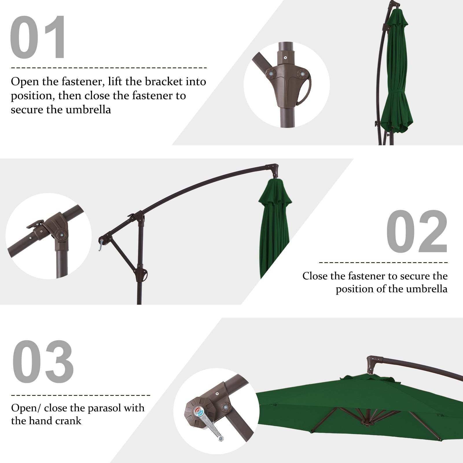 Parasol déporté suspendu à manivelle en acier de 10 pieds