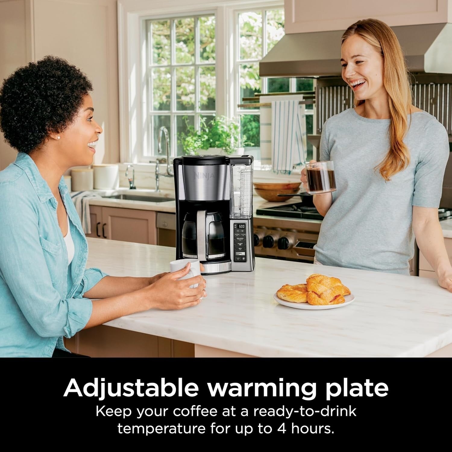 Cafetière programmable 12 tasses, 2 modes d'infusion, plaque chauffante réglable, réservoir de 1,7 l, infusion différée, acier inoxydable noir