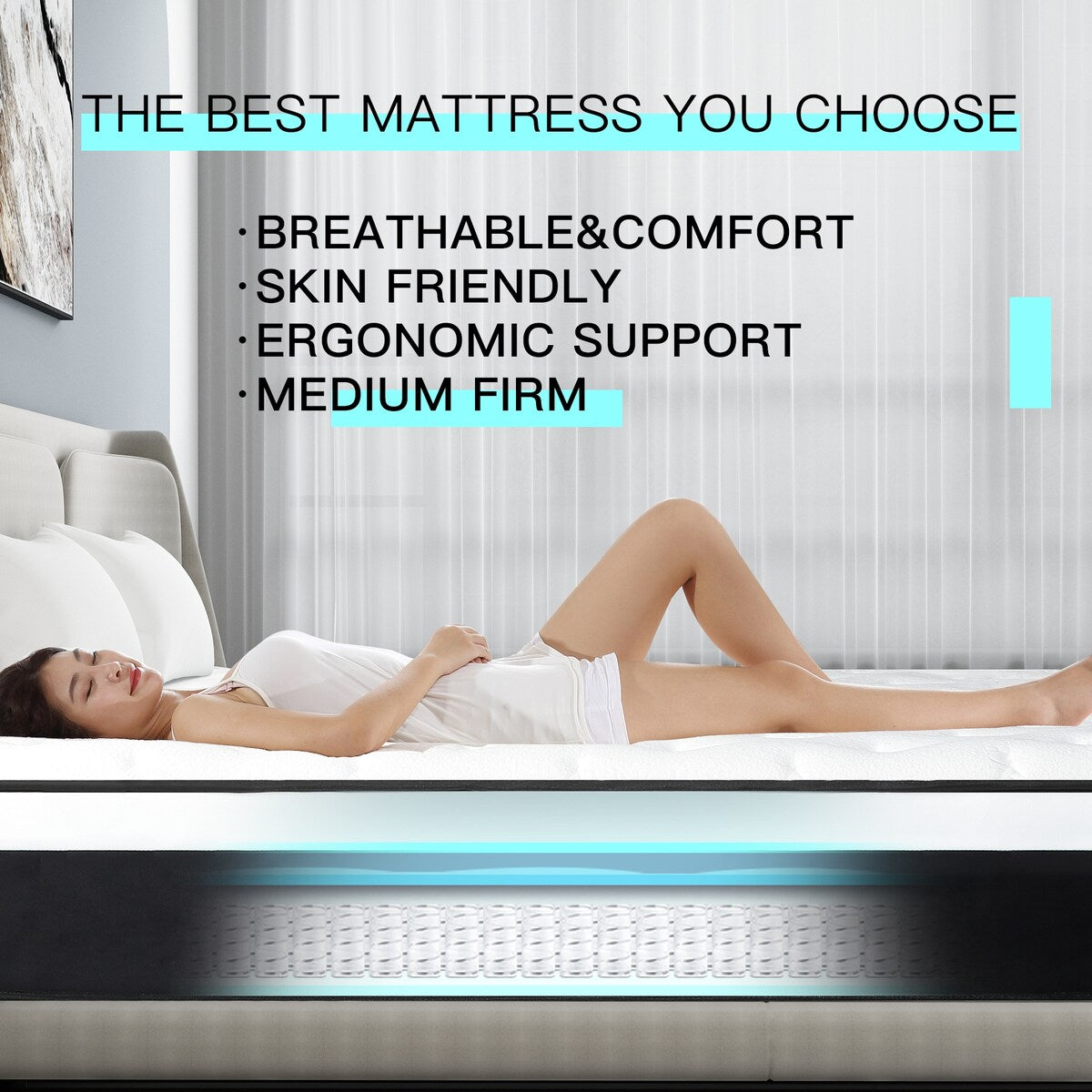 12 matelas hybrides en mousse à mémoire de forme moyenne dans une boîte
