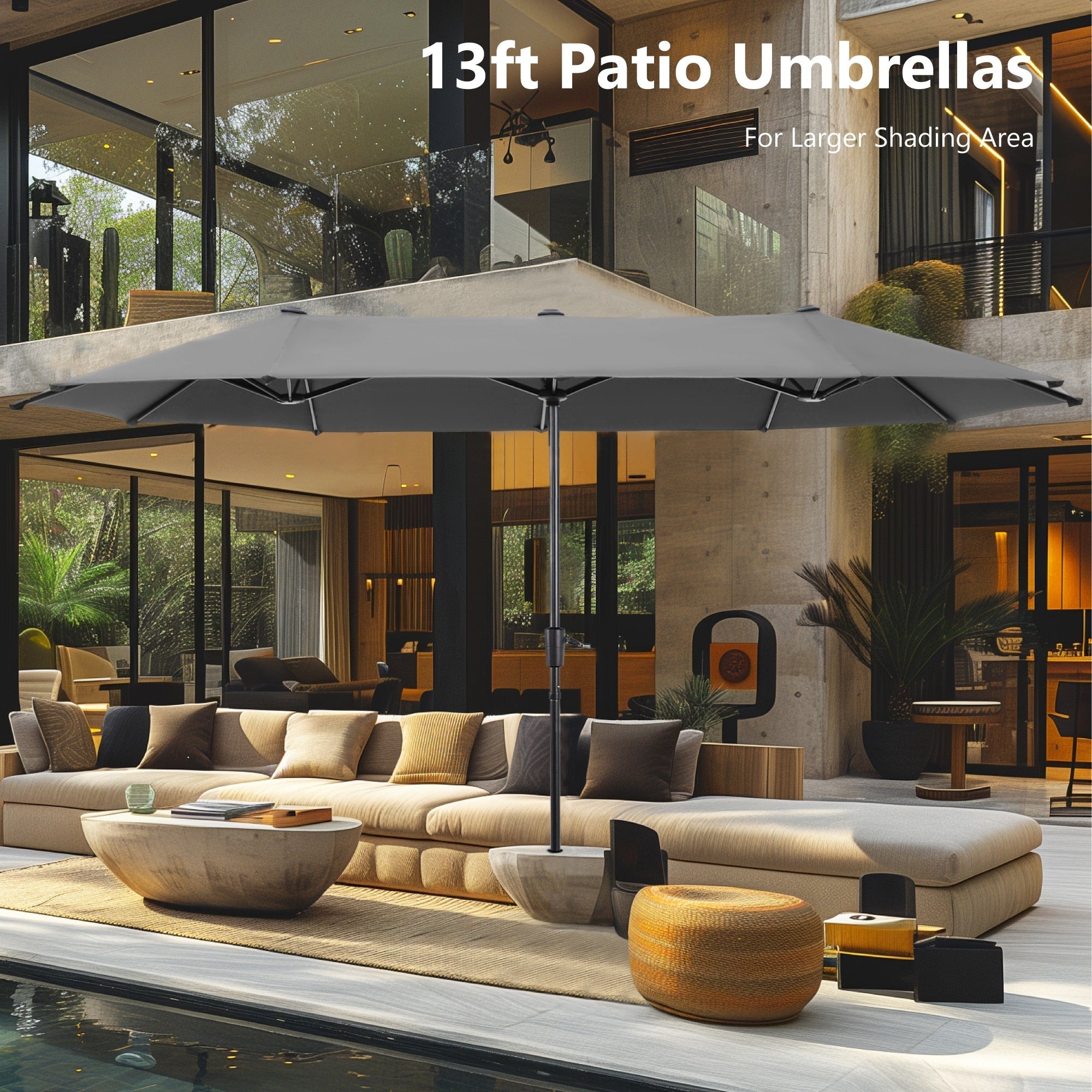 Parasol de patio double face MAISON ARTS de 13 pieds extra large avec manivelle