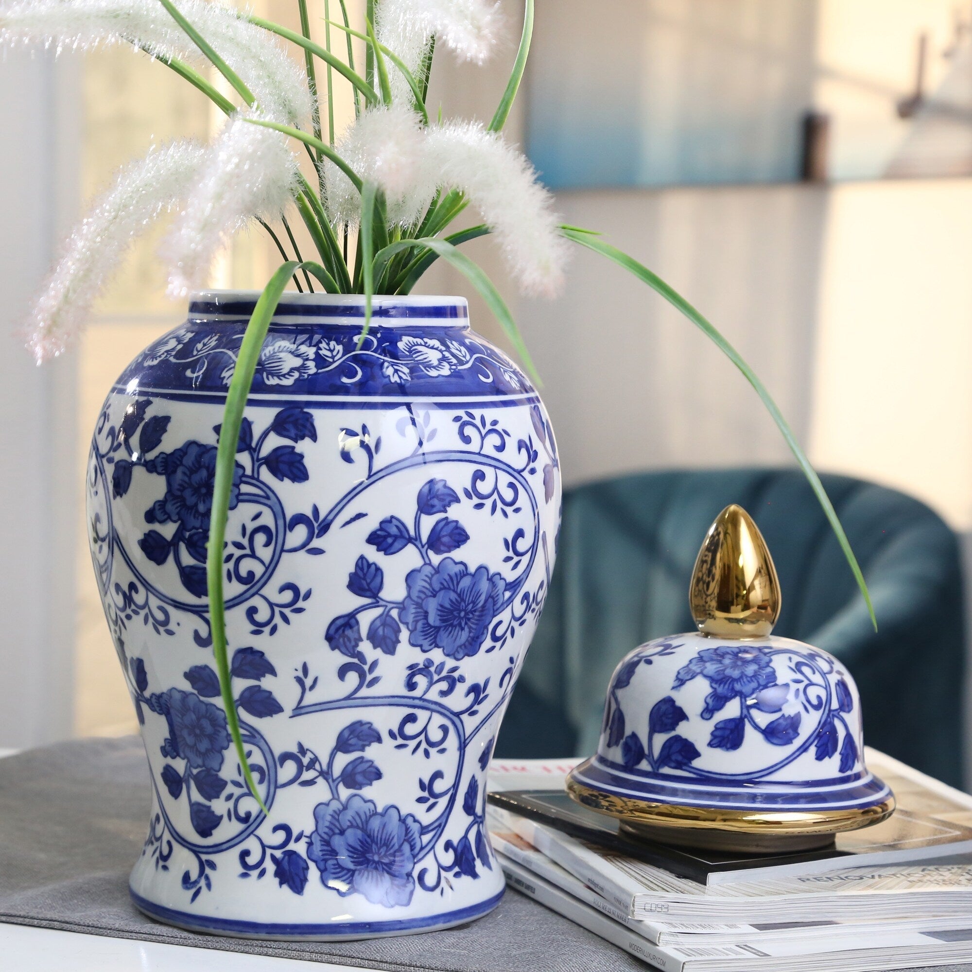 Pot Temple éclectique à motifs Sagebrook Home avec couvercle