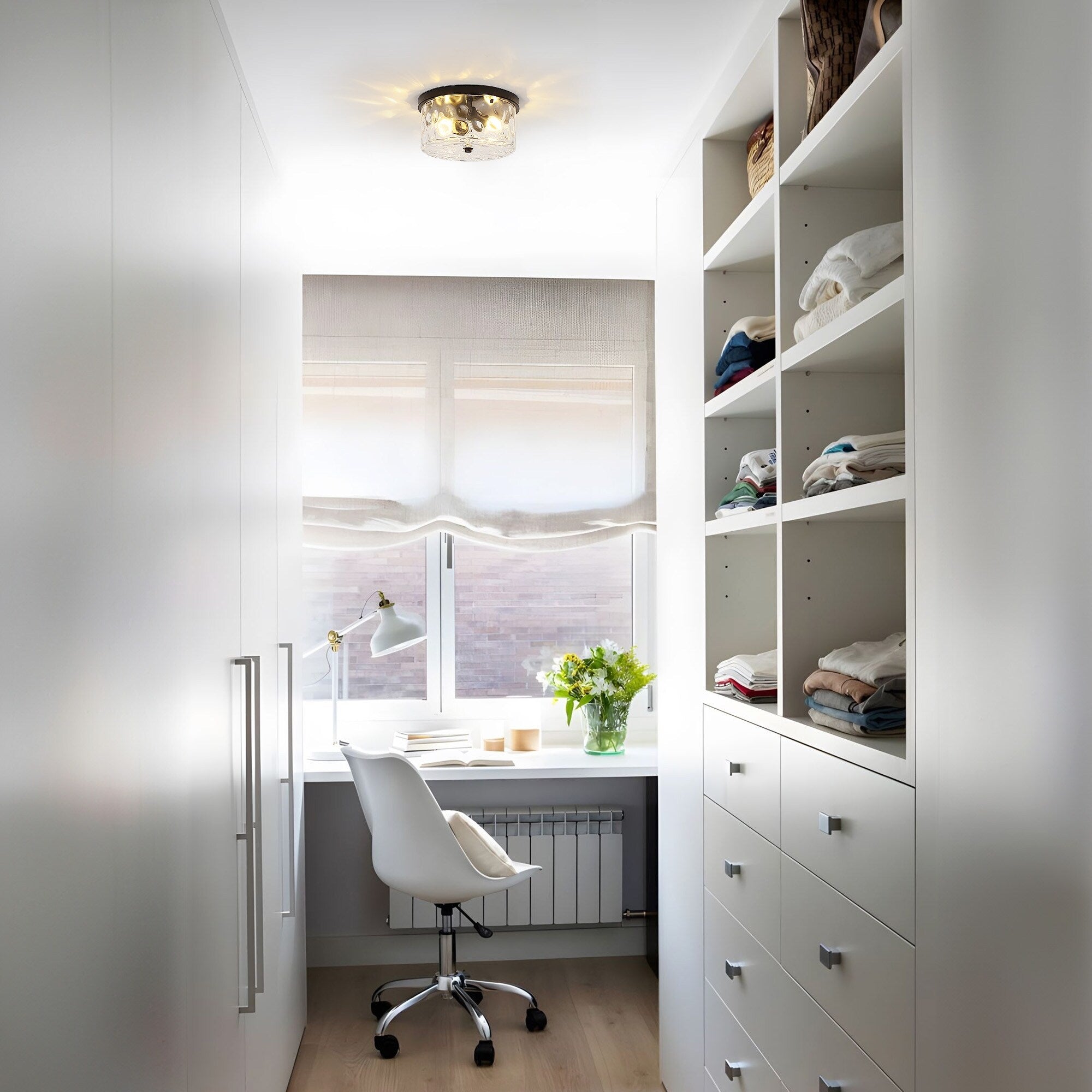 Plafonnier encastré à 2 lumières avec verre martelé transparent