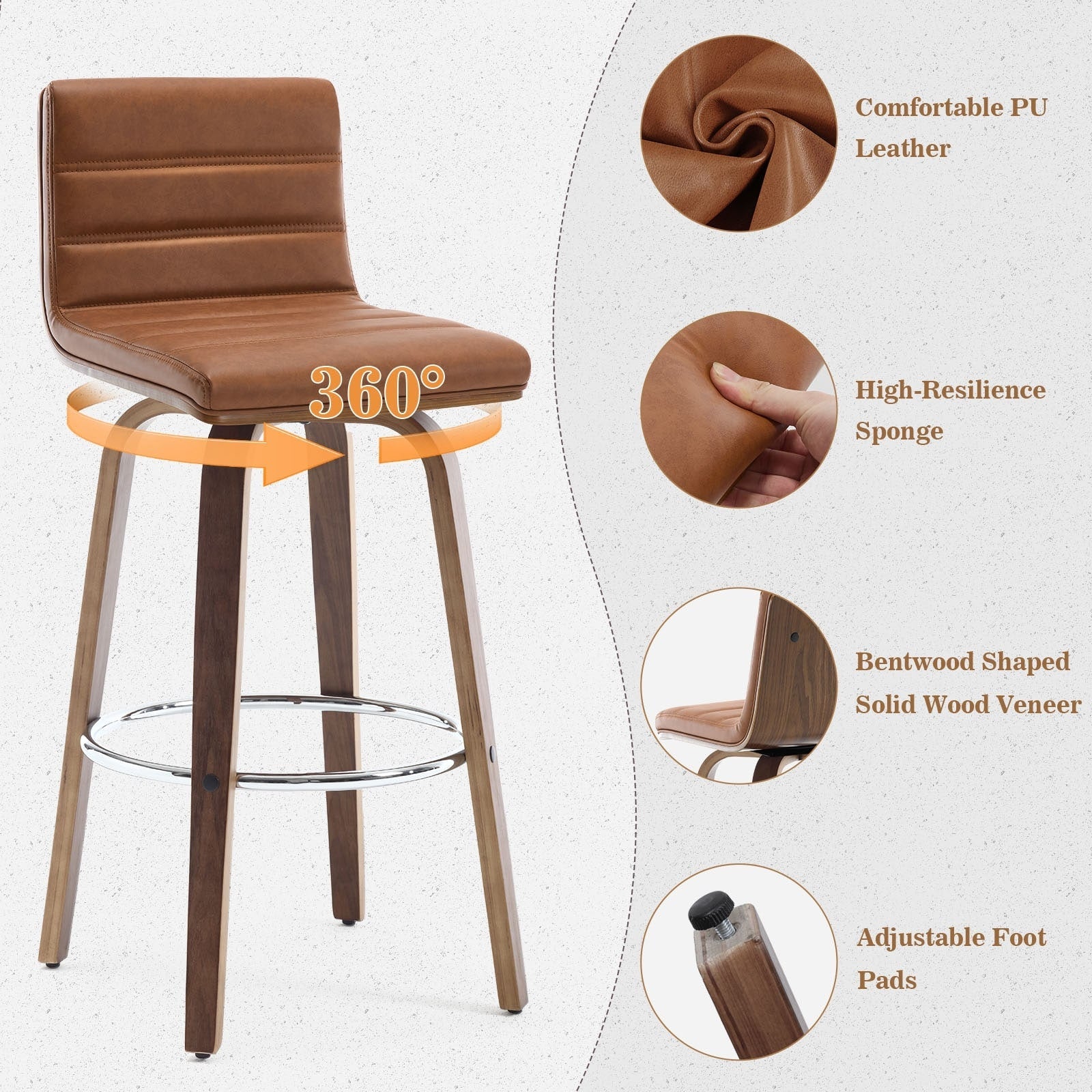 Tabourets de bar/comptoir pivotants en similicuir 26/29, lot de 2/3