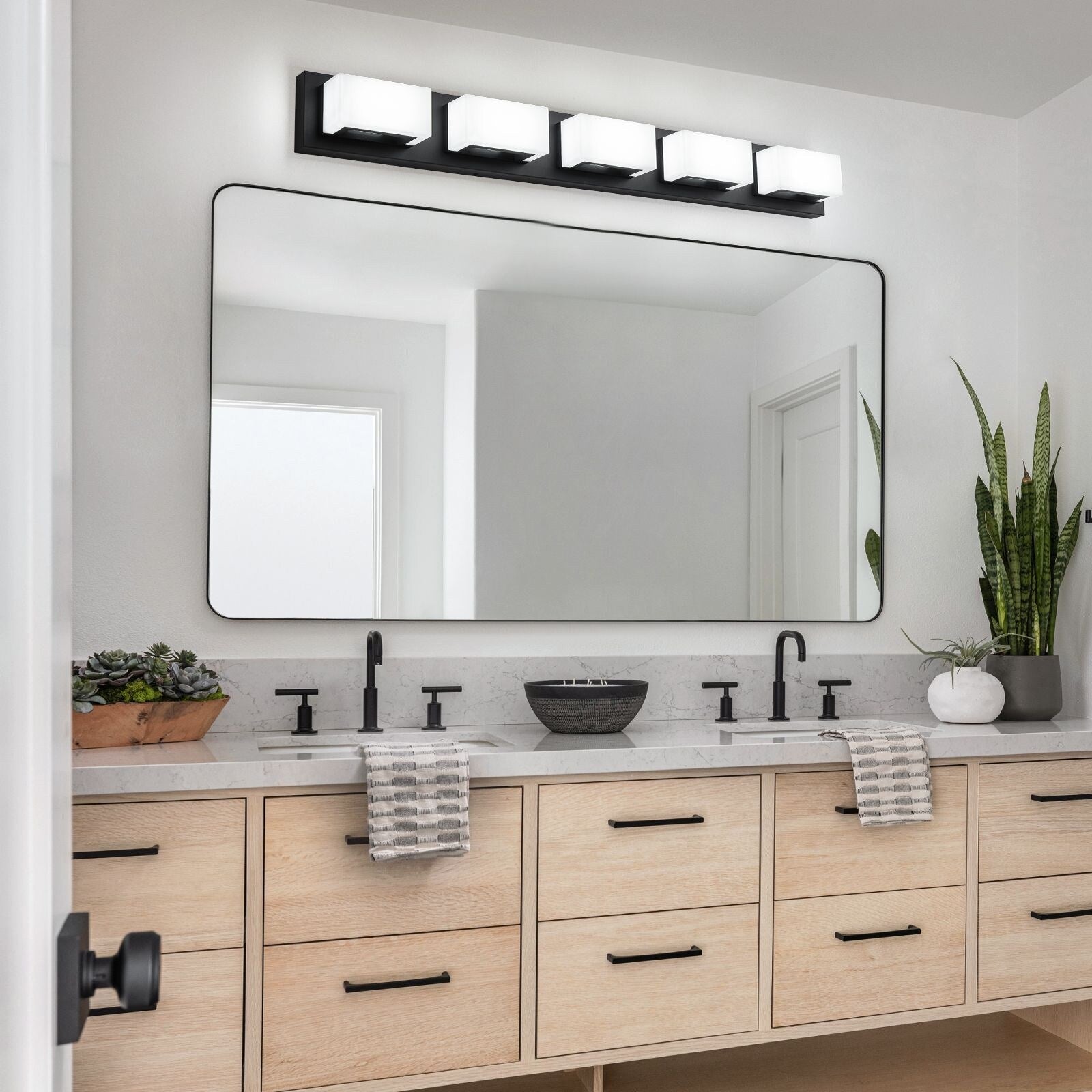 Applique murale LED moderne à intensité variable, 3, 4 ou 5 lampes, noir mat, pour salle de bain