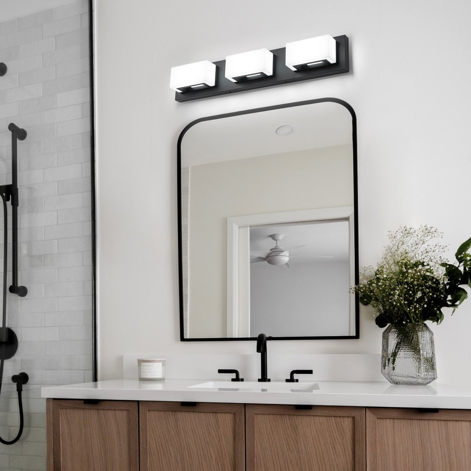 Applique murale LED moderne à intensité variable, 3, 4 ou 5 lampes, noir mat, pour salle de bain