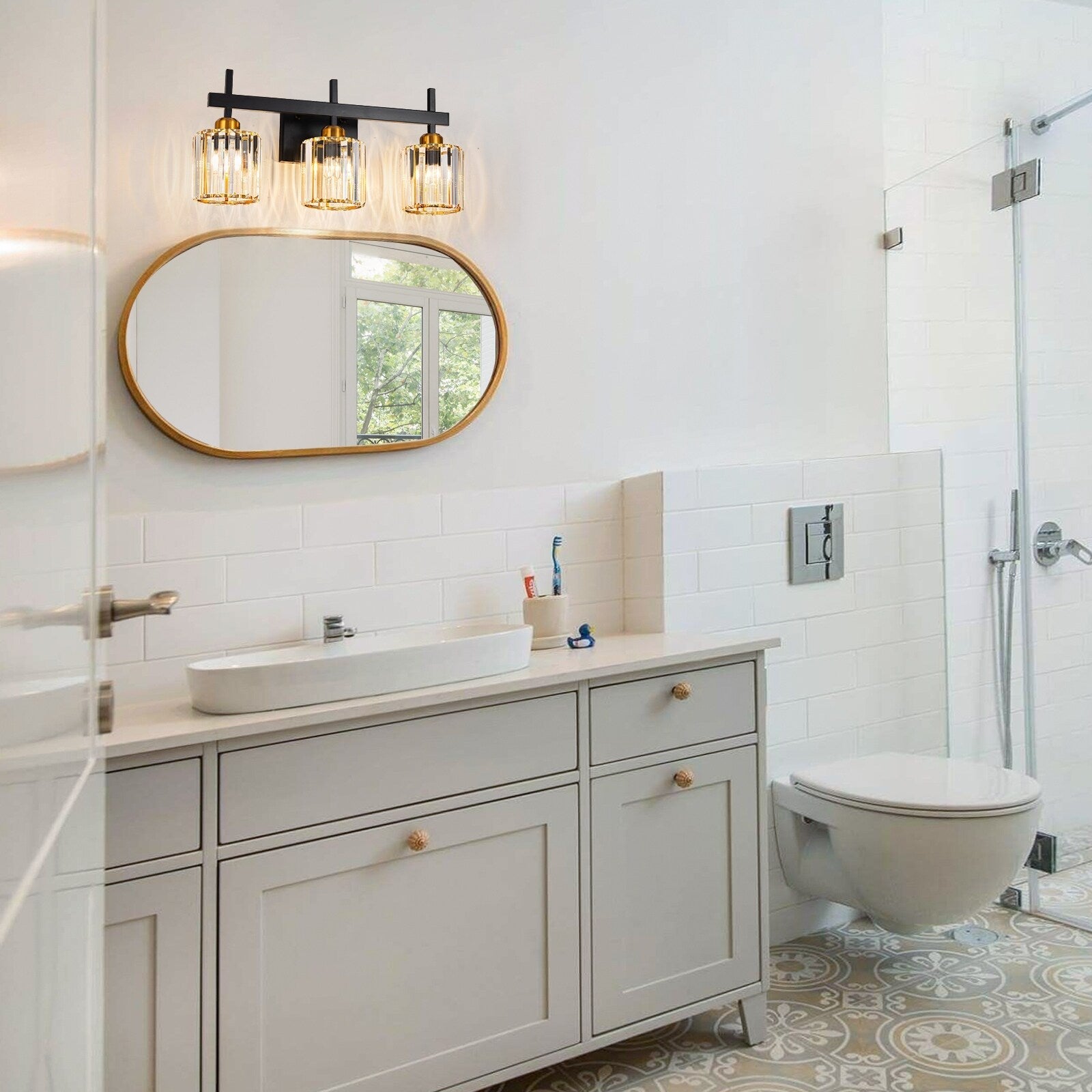 Luminaires de salle de bain modernes à 3, 4 ou 5 lumières en cristal à intensité variable, pour miroir