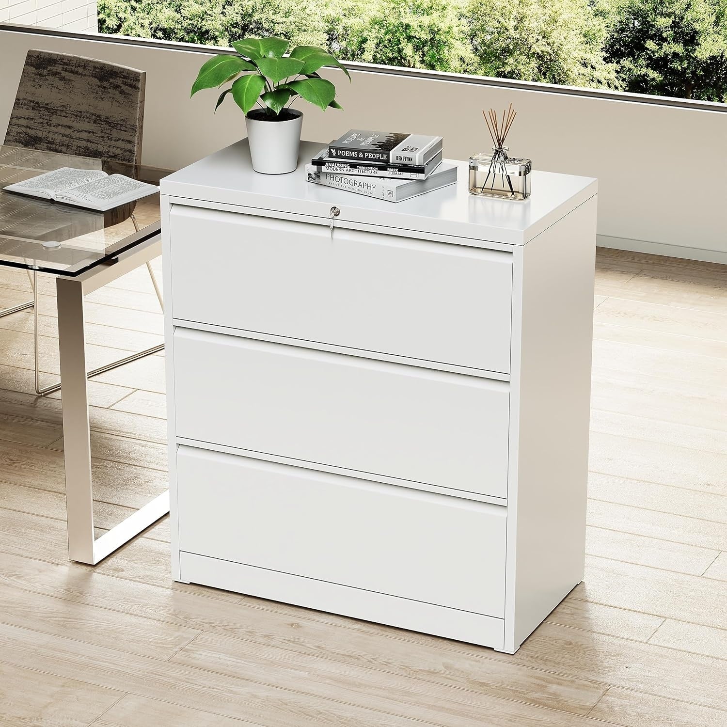 Classeur métallique verrouillable à 3 tiroirs pour bureau à domicile, armoire roulante entièrement assemblée