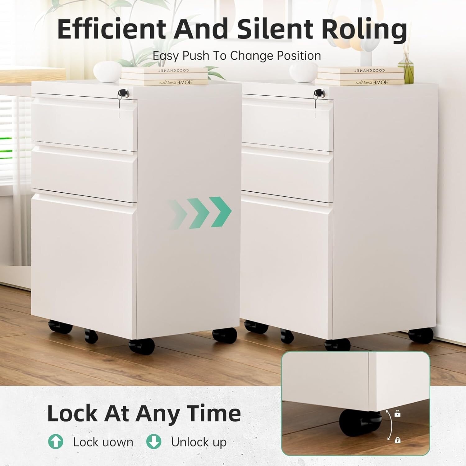 Classeur métallique verrouillable à 3 tiroirs pour bureau à domicile, armoire roulante entièrement assemblée