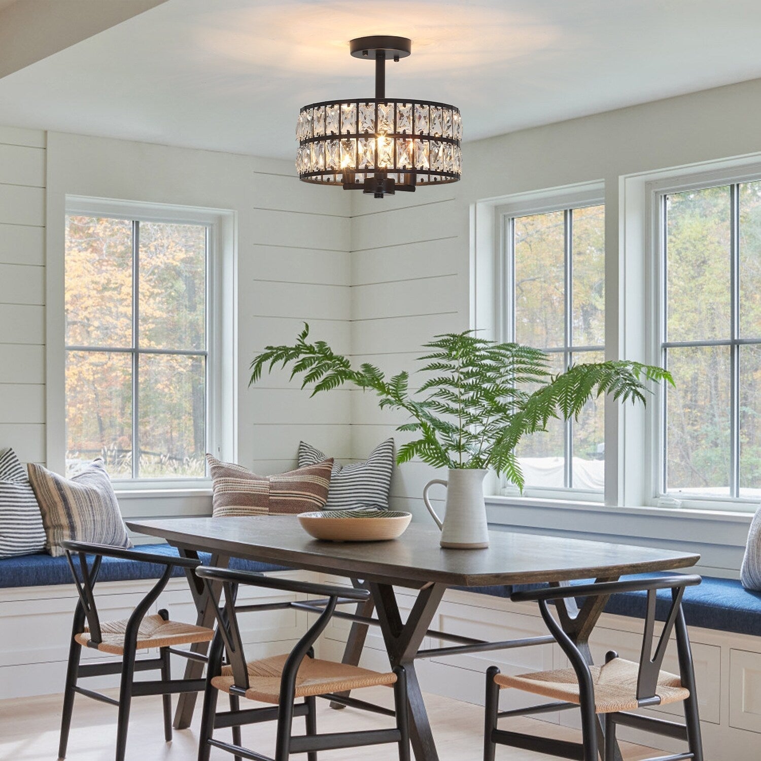 Plafonnier semi-encastré à 3 lumières en cristal pour salon et couloir