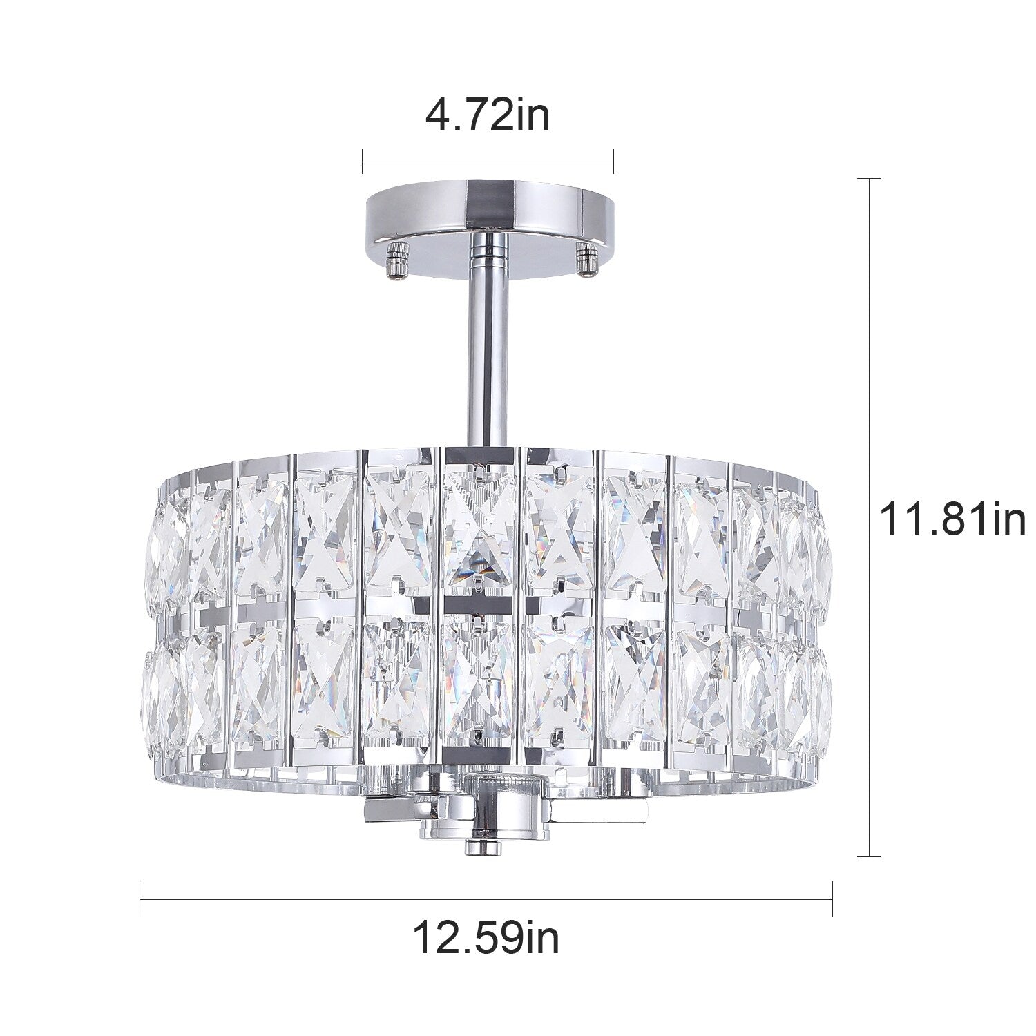 Plafonnier semi-encastré à 3 lumières en cristal pour salon et couloir