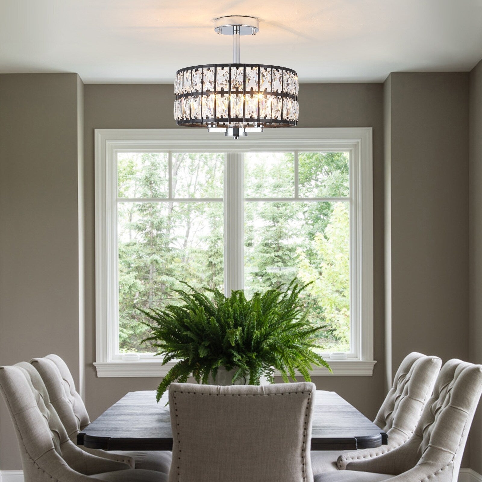 Plafonnier semi-encastré à 3 lumières en cristal pour salon et couloir