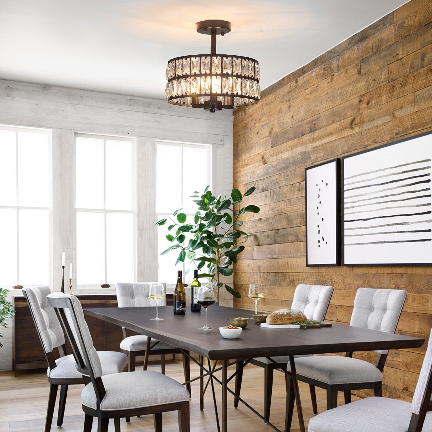 Plafonnier semi-encastré à 3 lumières en cristal pour salon et couloir