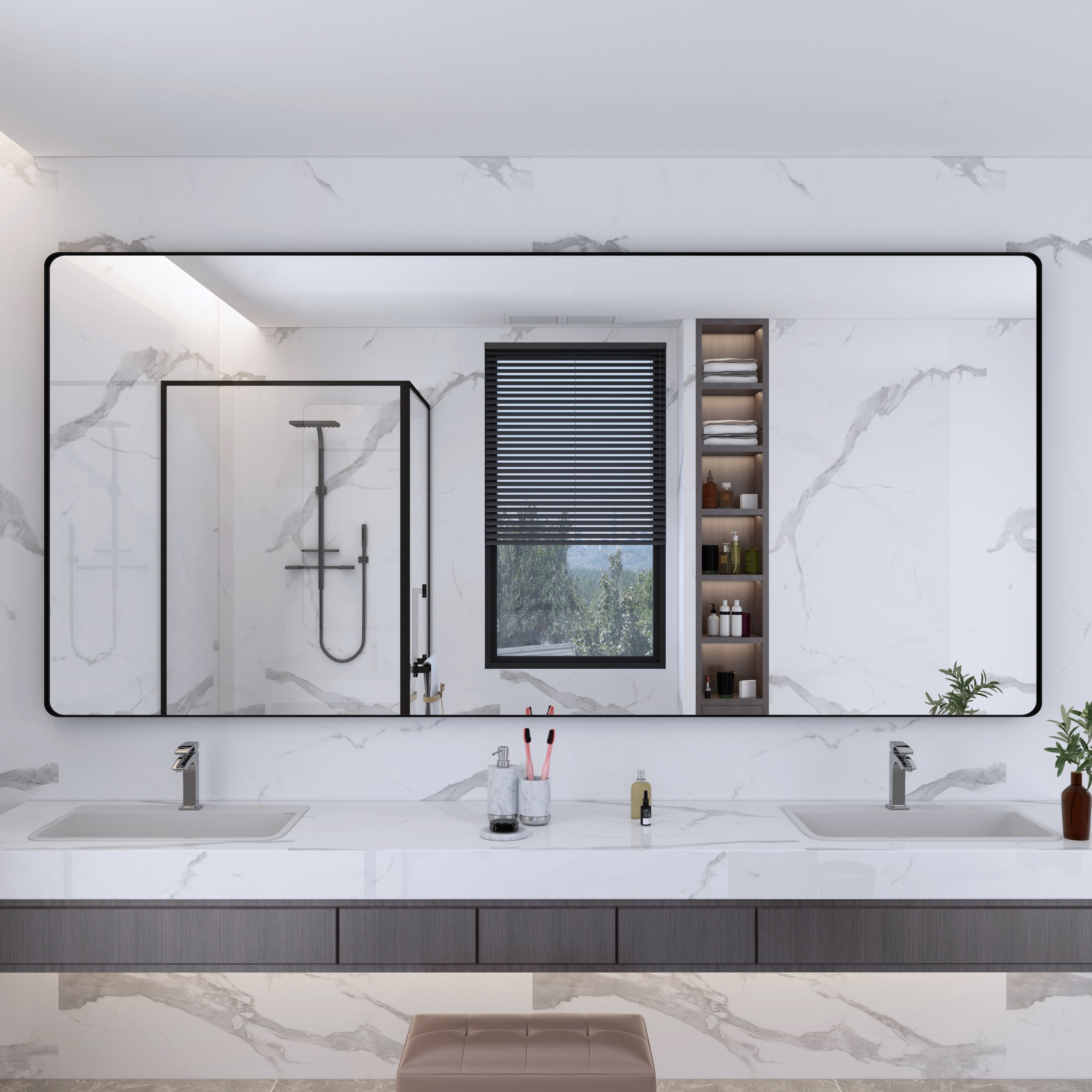 Miroir de salle de bain mural encadré