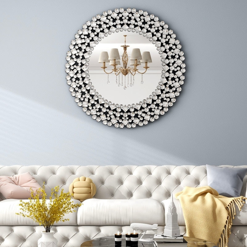 Miroir mural rond avec accents en cristal