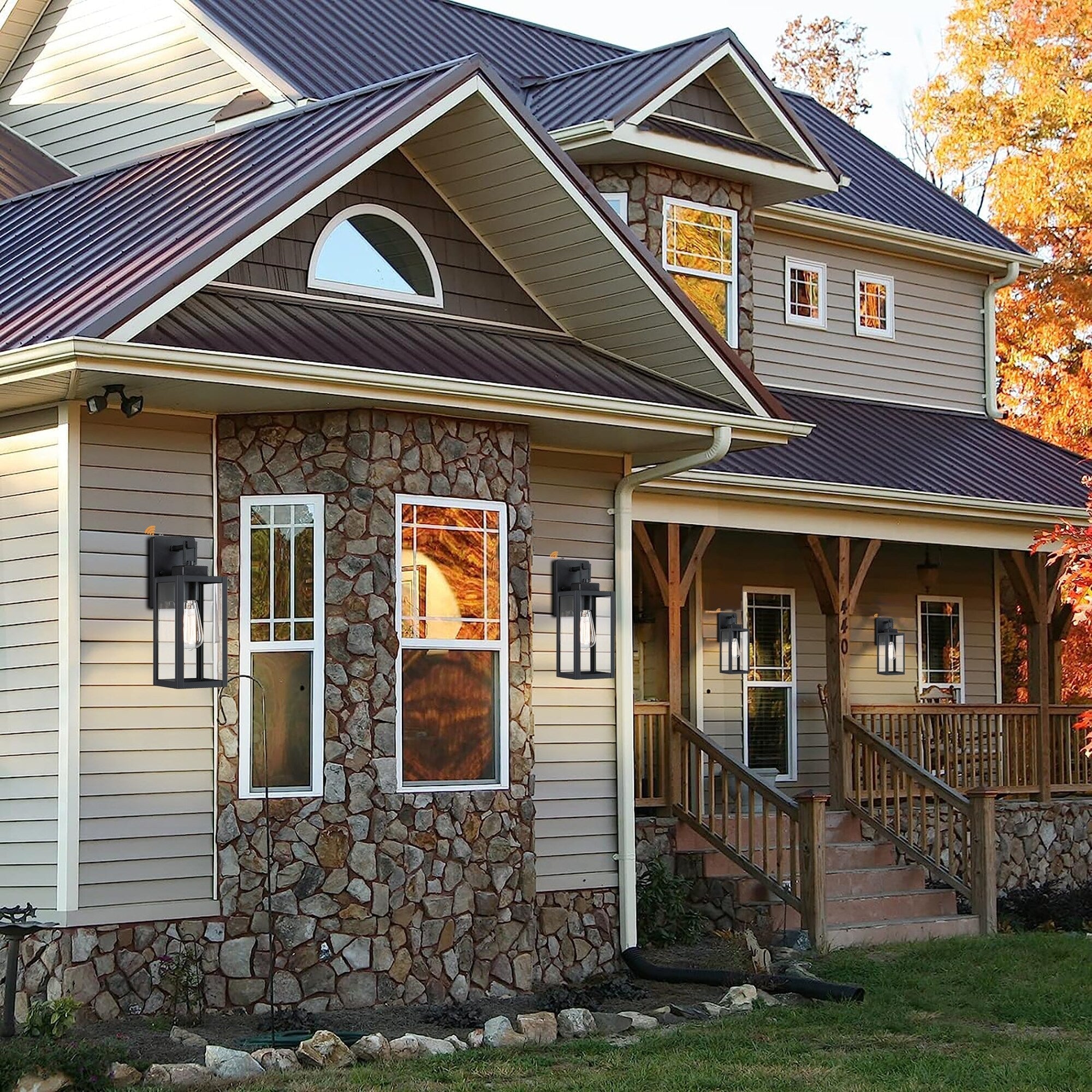 Lot de 4 appliques murales d'extérieur à 1 lampe avec finition noir mat et abat-jour en verre transparent