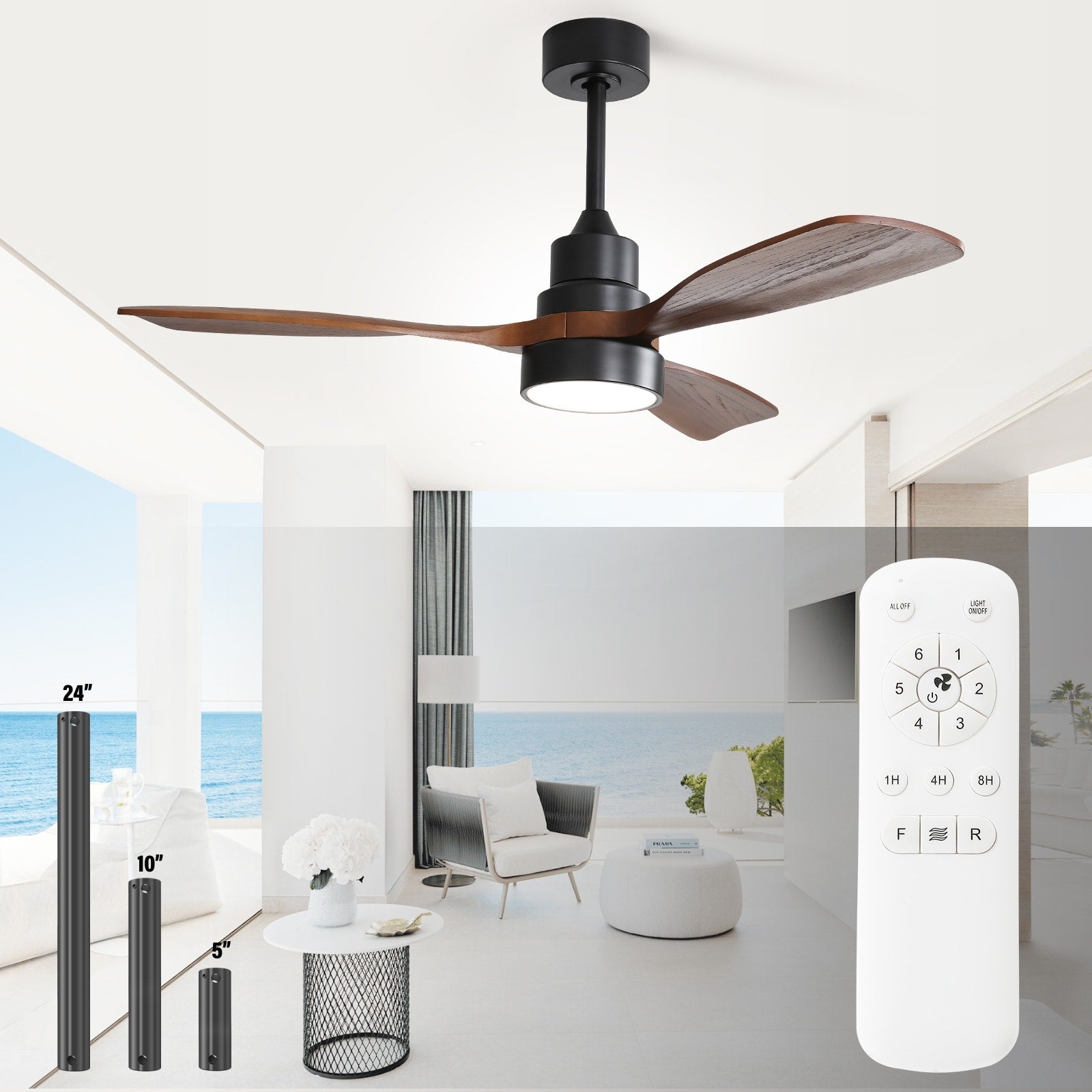 Ventilateur de plafond à LED intégré 48 et 52 pouces avec lumière et télécommande, moteur CC réversible