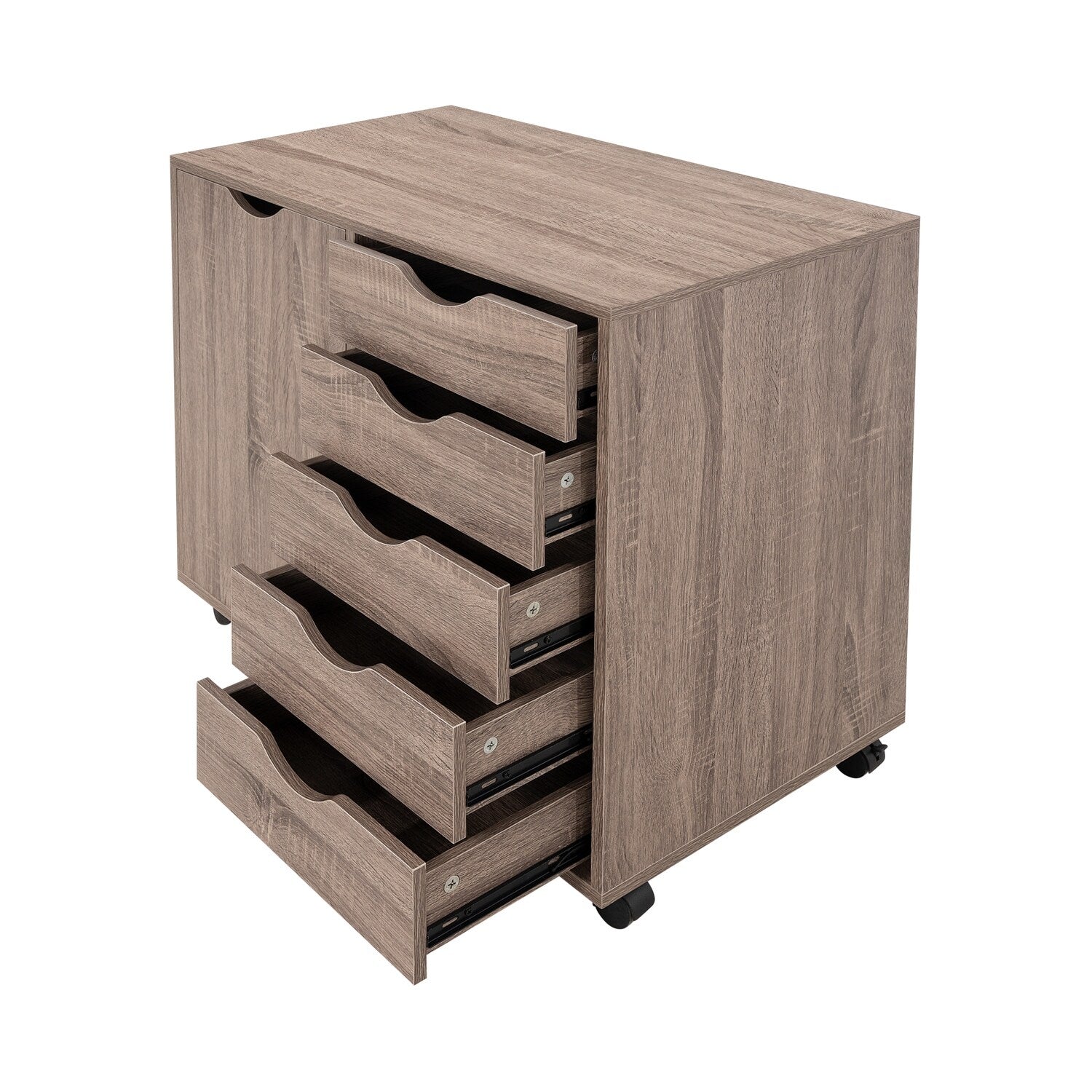 Commode de rangement en bois à 5 tiroirs avec roulettes - Organisateur d'artisanat et tiroir de maquillage pour placard et chambre