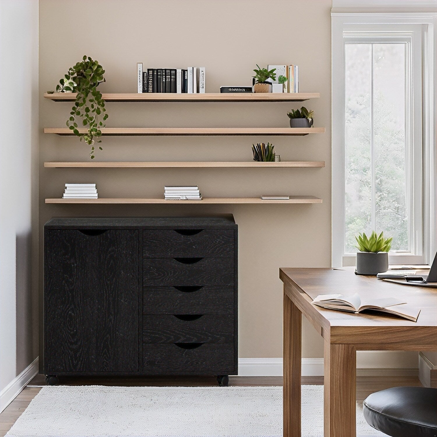 Commode de rangement en bois à 5 tiroirs avec roulettes - Organisateur d'artisanat et tiroir de maquillage pour placard et chambre