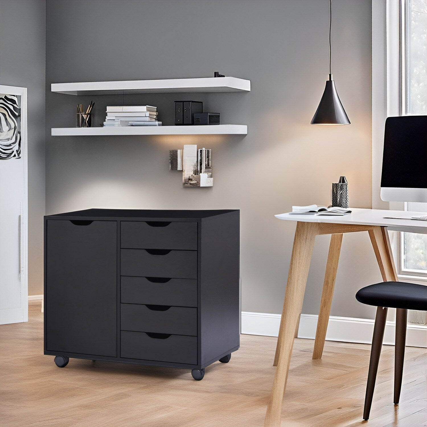 Commode de rangement en bois à 5 tiroirs avec roulettes - Organisateur d'artisanat et tiroir de maquillage pour placard et chambre