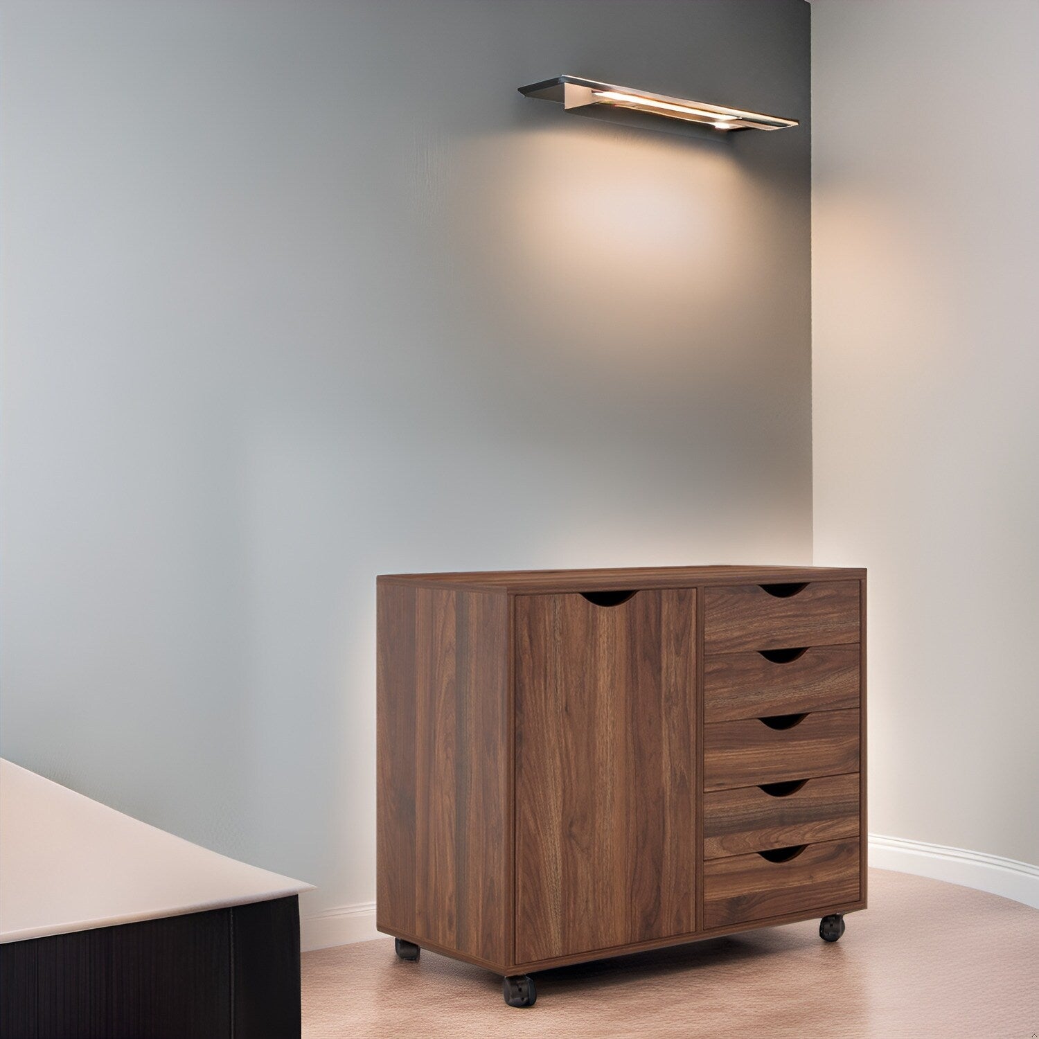 Commode de rangement en bois à 5 tiroirs avec roulettes - Organisateur d'artisanat et tiroir de maquillage pour placard et chambre