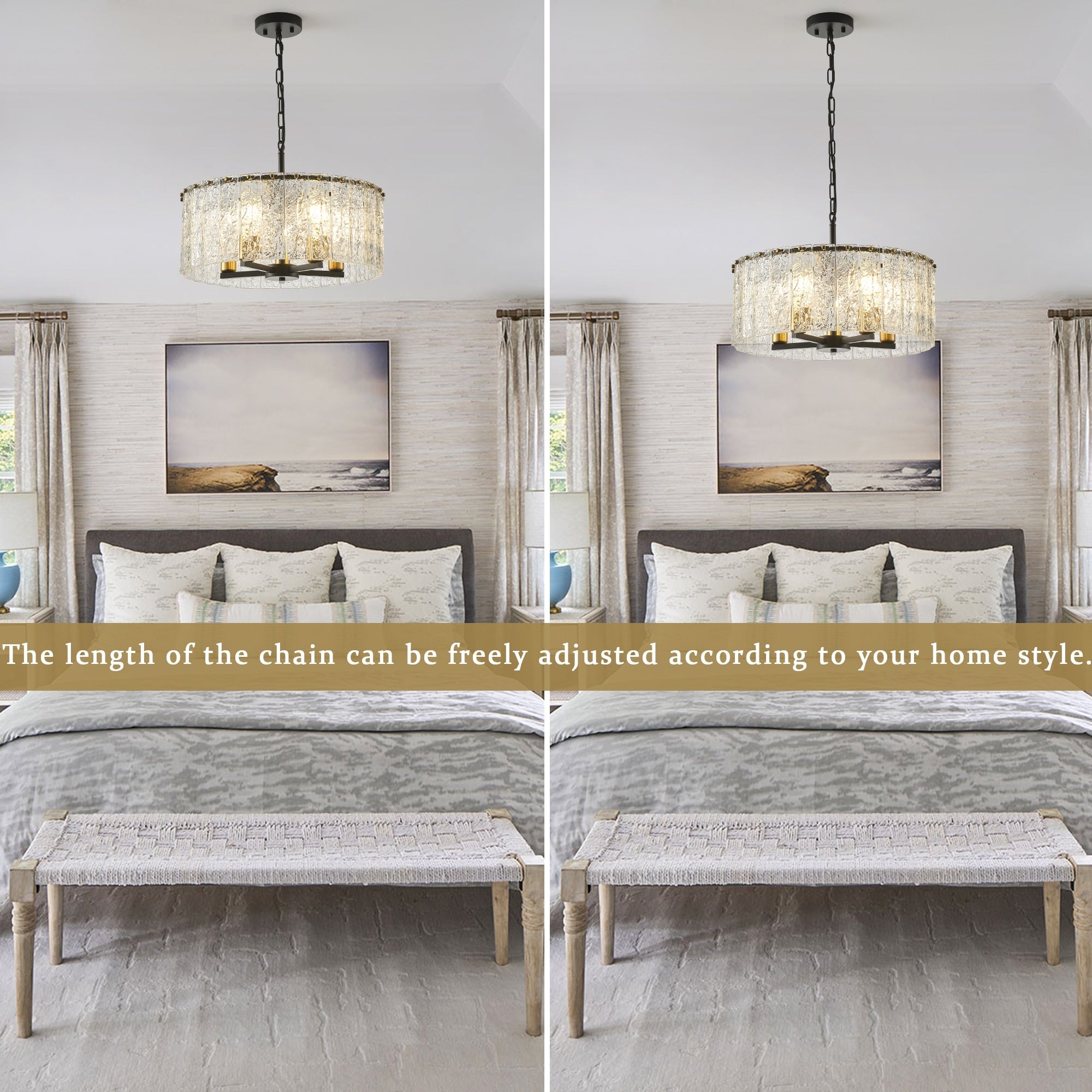 Lustre tambour rond moderne à 5 lumières, lustre semi-encastré classique, suspension pour îlot de cuisine et salle à manger