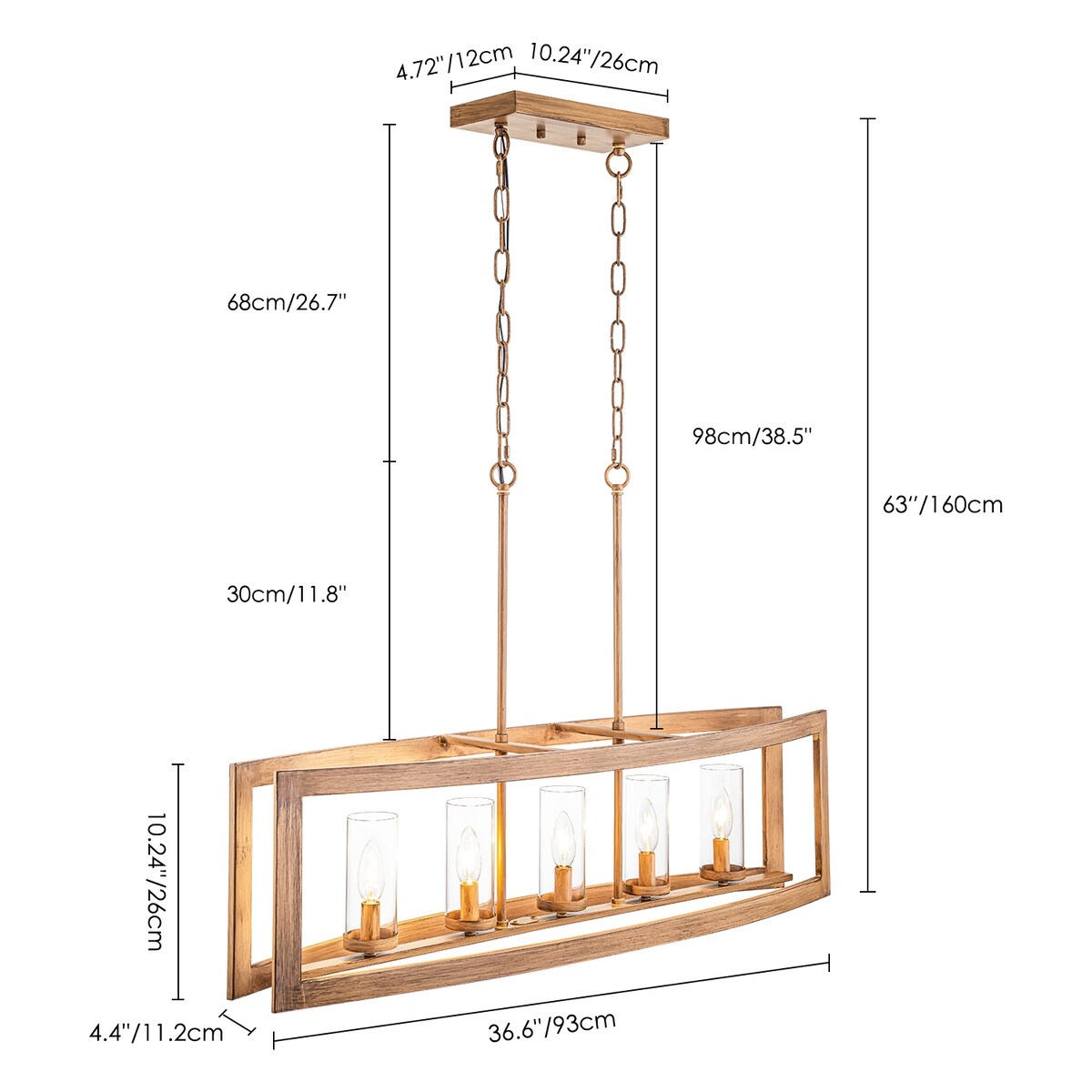 Lustre rectangulaire en verre vintage à 5 lumières pour îlot de cuisine industriel moderne du milieu du siècle