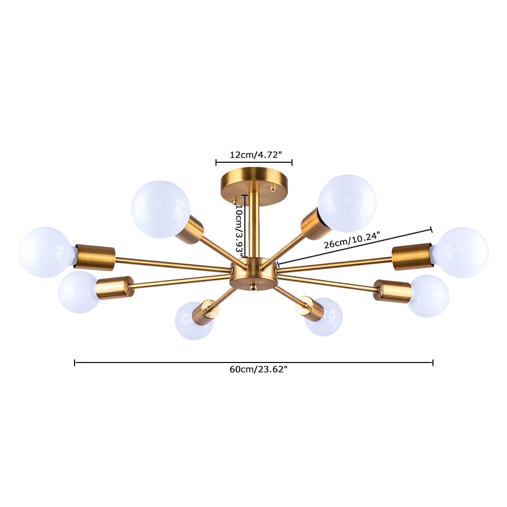 Plafonnier semi-encastré Spoutnik noir/doré pour salon, cuisine, bureau, chambre à coucher, hall d'entrée
