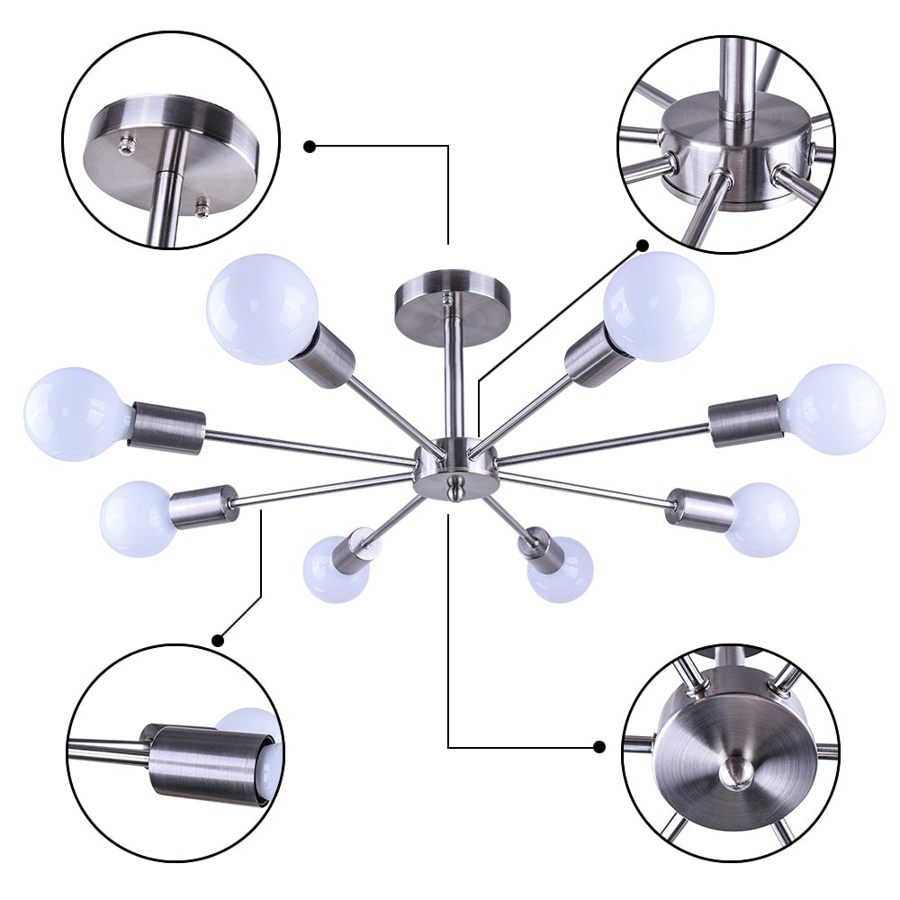 Plafonnier semi-encastré Spoutnik noir/doré pour salon, cuisine, bureau, chambre à coucher, hall d'entrée