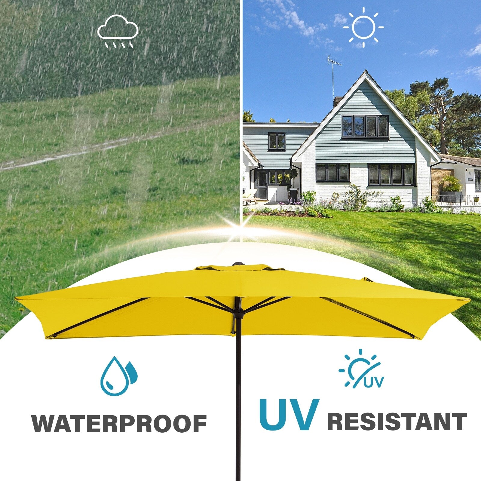 Parasol de marché rectangulaire de 8 x 10 pieds avec manivelle et inclinaison, résistant aux UV