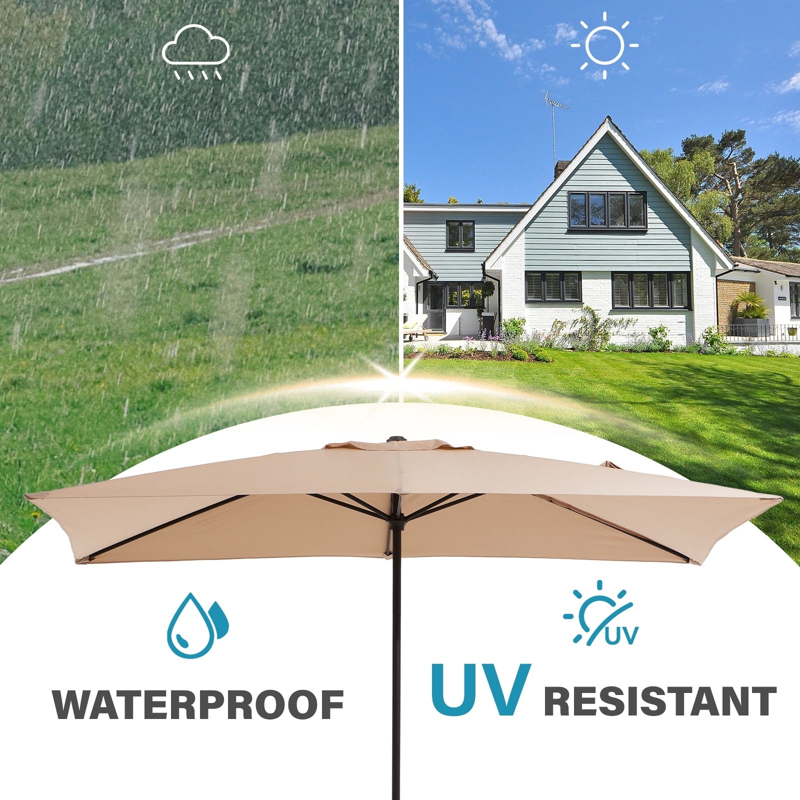 Parasol de marché rectangulaire de 8 x 10 pieds avec manivelle et inclinaison, résistant aux UV