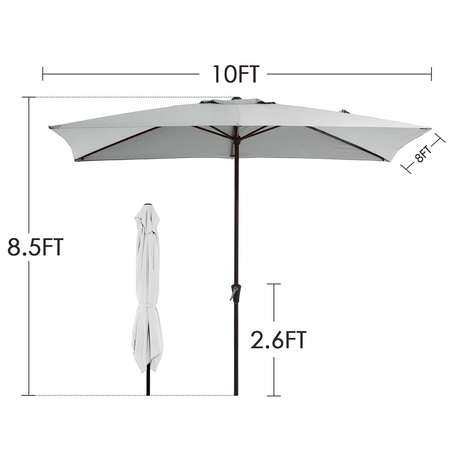 Parasol de marché rectangulaire de 8 x 10 pieds avec manivelle et inclinaison, résistant aux UV