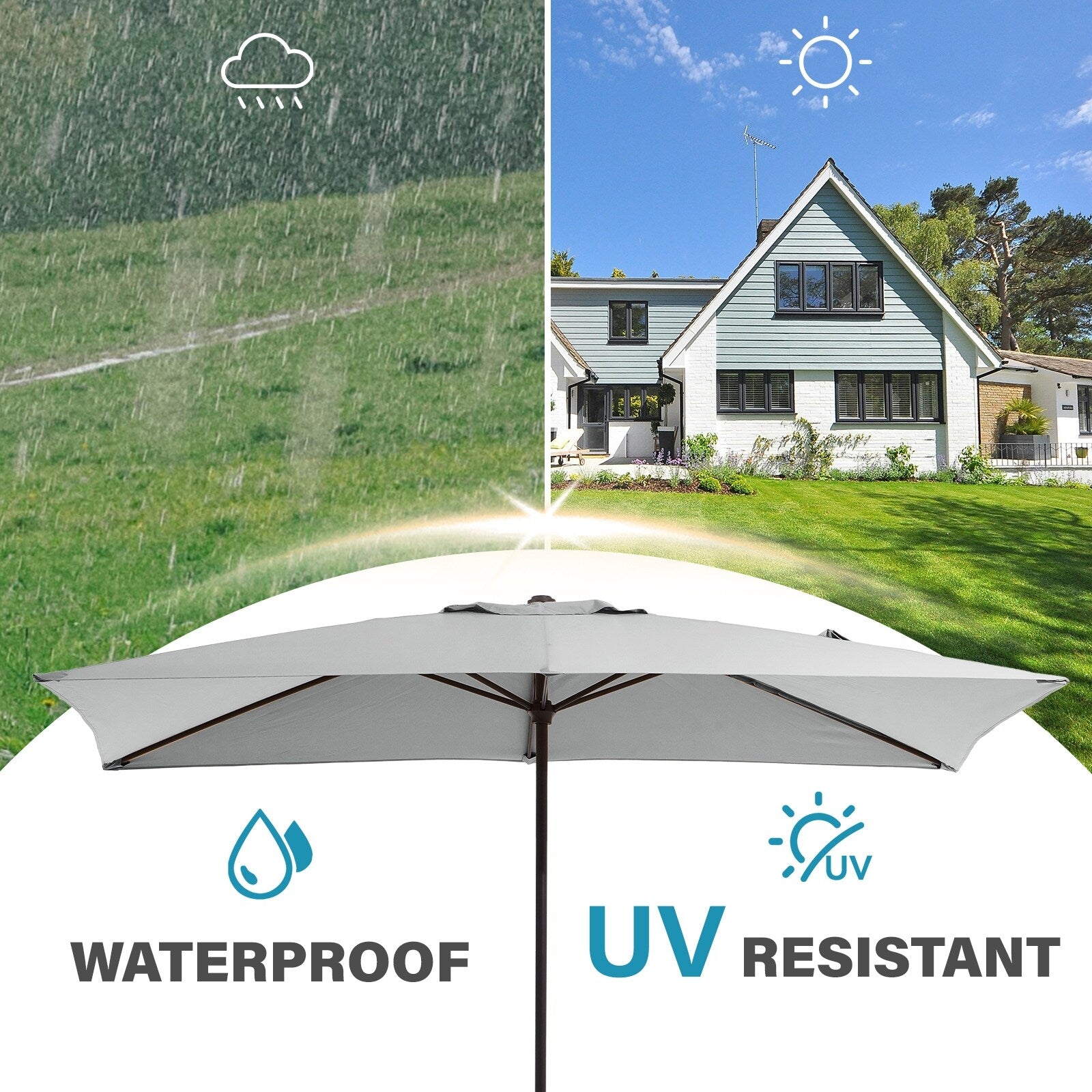 Parasol de marché rectangulaire de 8 x 10 pieds avec manivelle et inclinaison, résistant aux UV