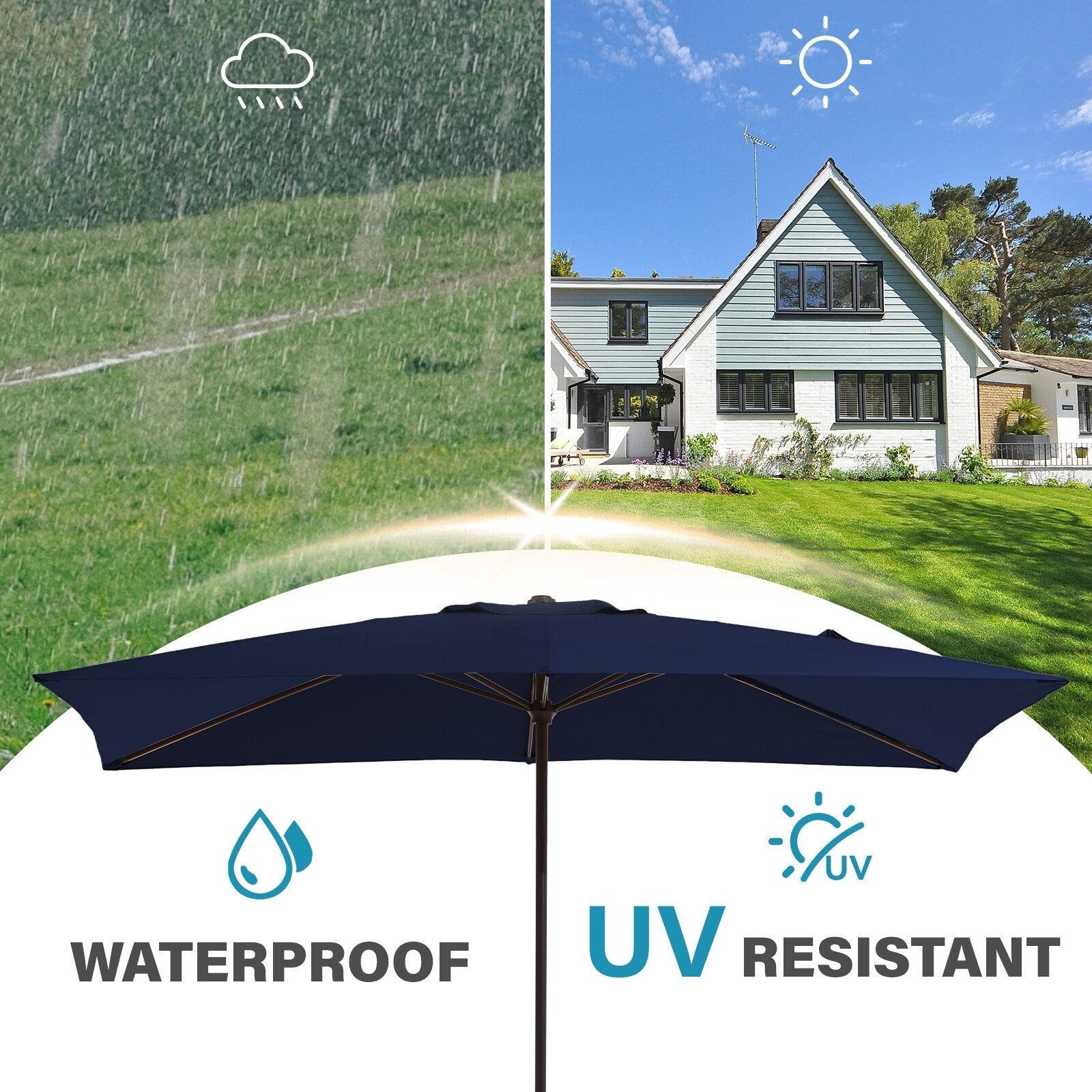 Parasol de marché rectangulaire de 8 x 10 pieds avec manivelle et inclinaison, résistant aux UV