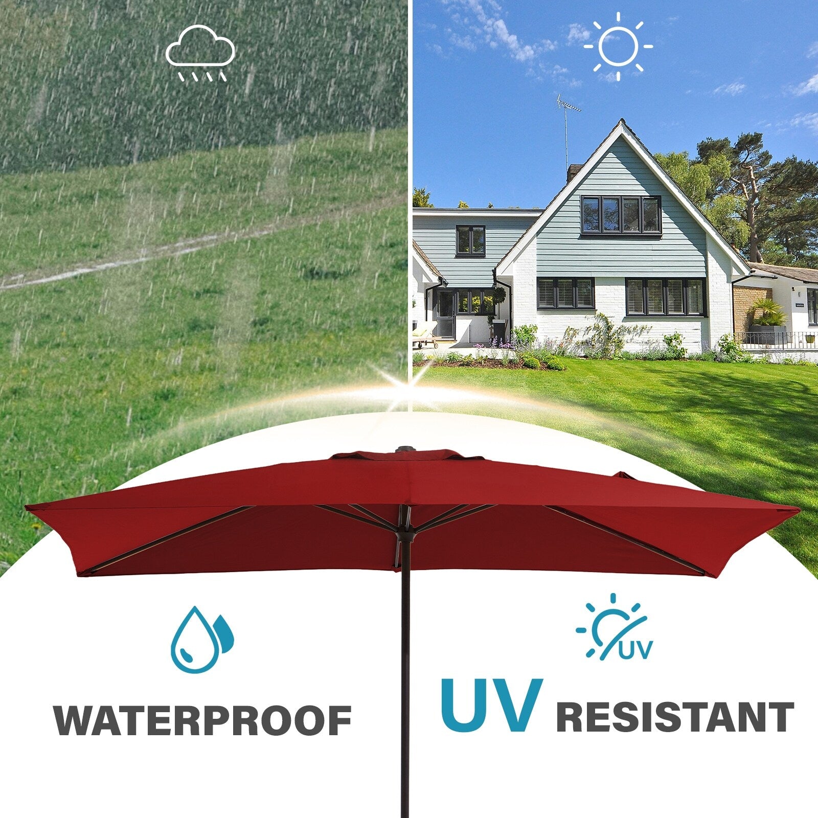 Parasol de marché rectangulaire de 8 x 10 pieds avec manivelle et inclinaison, résistant aux UV