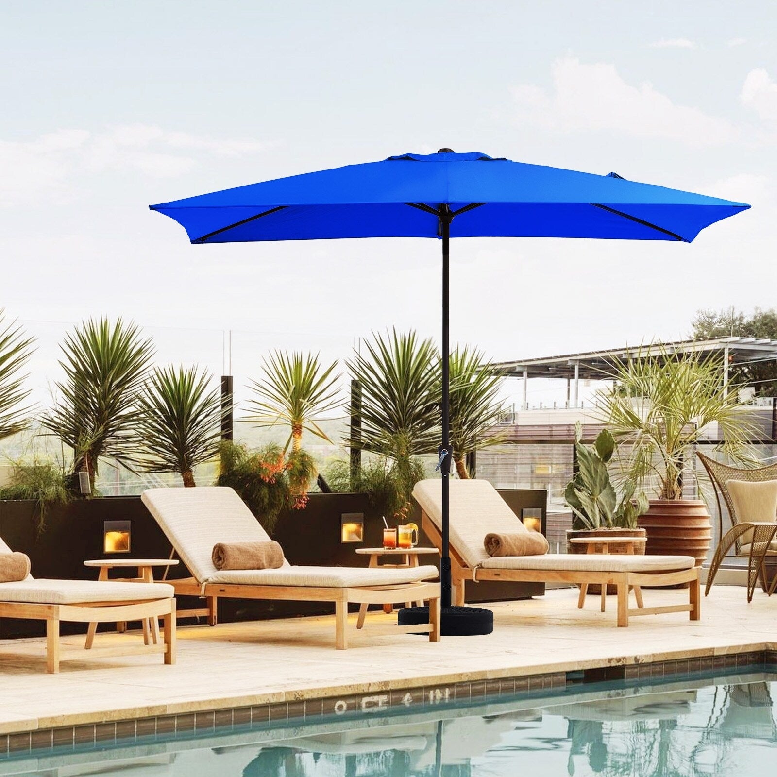 Parasol de marché rectangulaire de 8 x 10 pieds avec manivelle et inclinaison, résistant aux UV