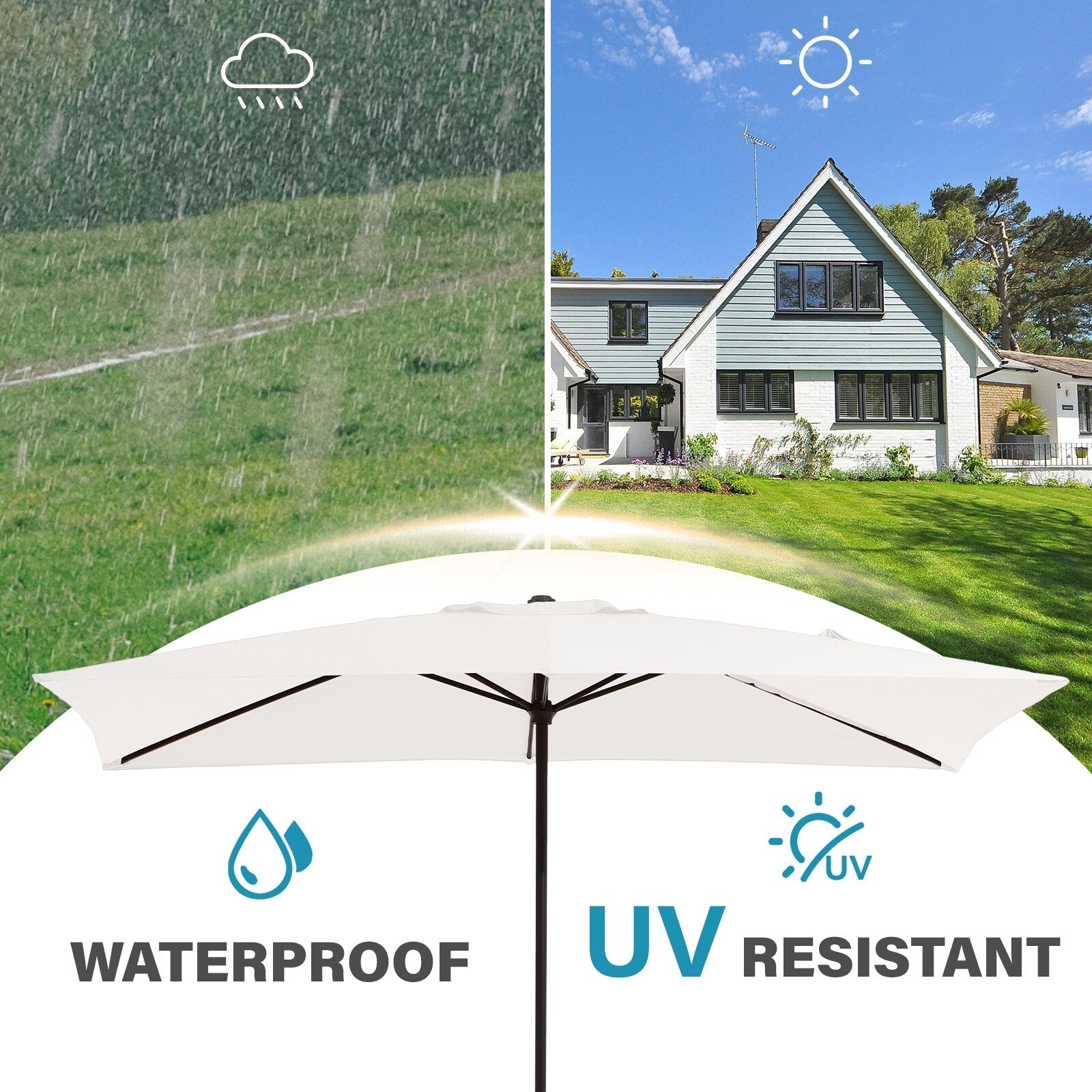 Parasol de marché rectangulaire de 8 x 10 pieds avec manivelle et inclinaison, résistant aux UV