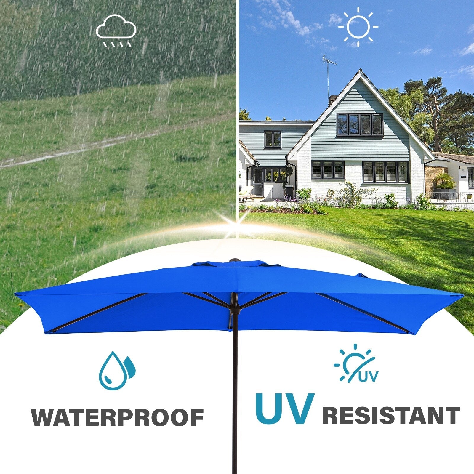 Parasol de marché rectangulaire de 8 x 10 pieds avec manivelle et inclinaison, résistant aux UV