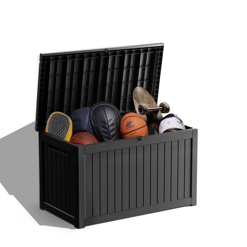 Coffre de rangement extérieur verrouillable en résine pour terrasse