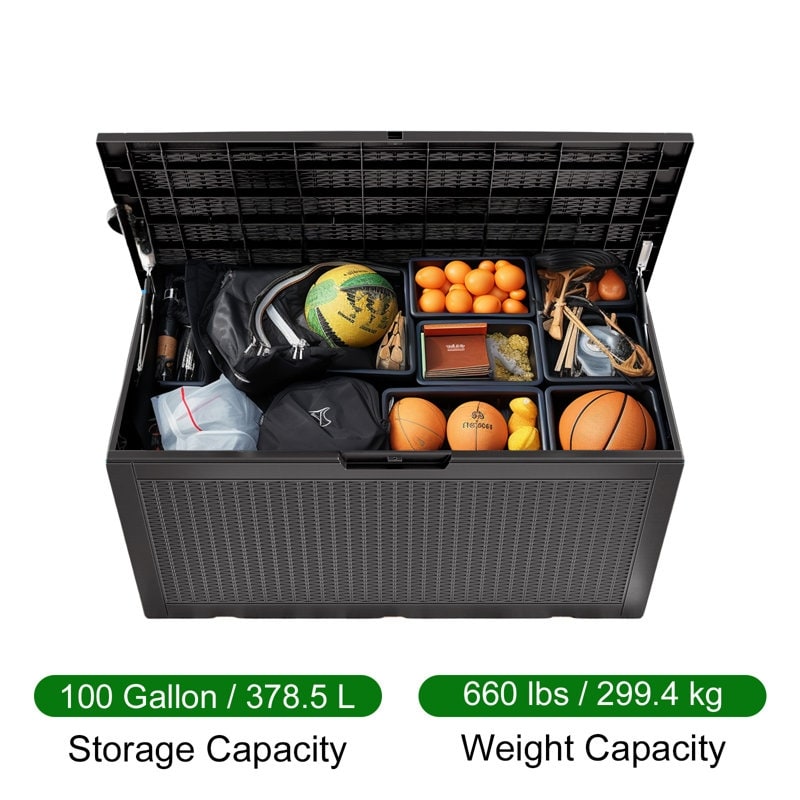 Coffre de rangement extérieur verrouillable en résine pour terrasse