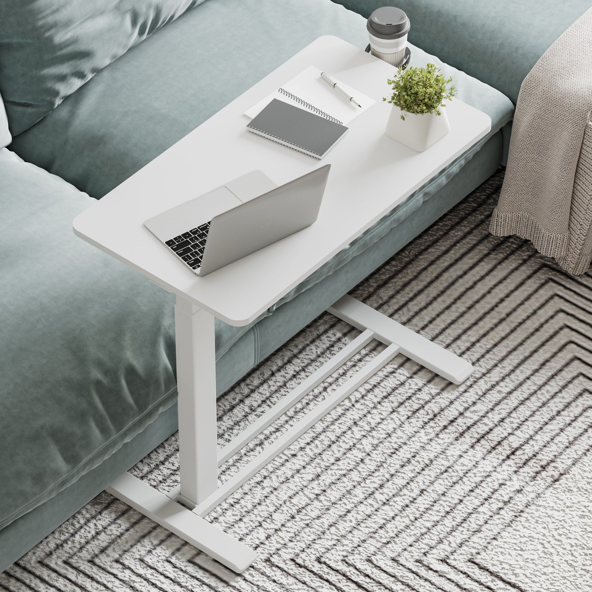 FunniHomi 28/32 Table de lit mobile à hauteur réglable avec roulettes, blanc/noir, pour ordinateur portable, pour lit et canapé