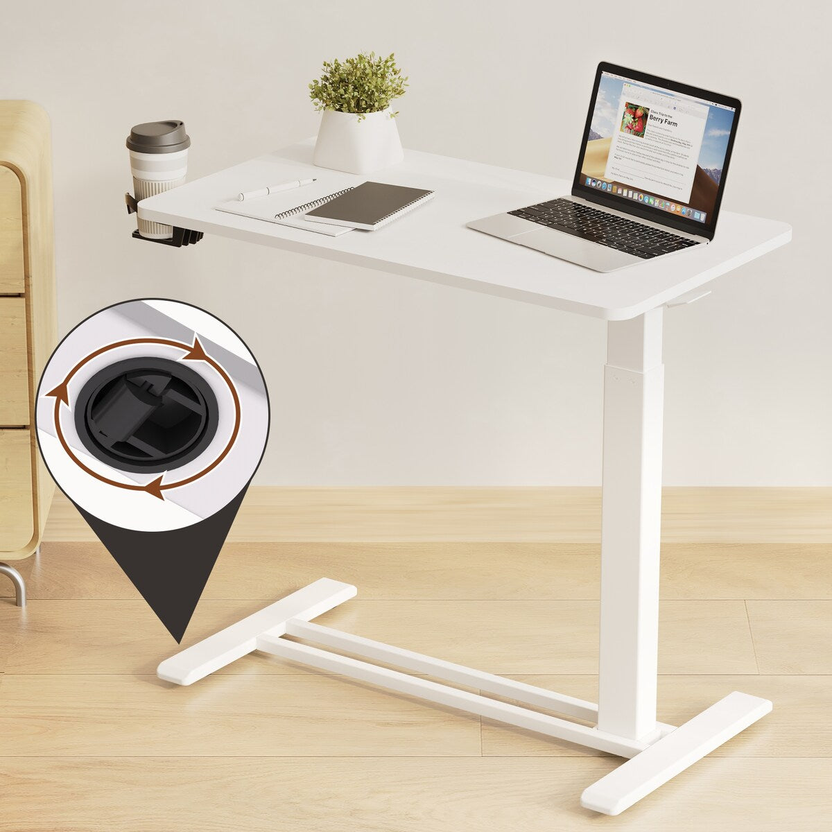 FunniHomi 28/32 Table de lit mobile à hauteur réglable avec roulettes, blanc/noir, pour ordinateur portable, pour lit et canapé