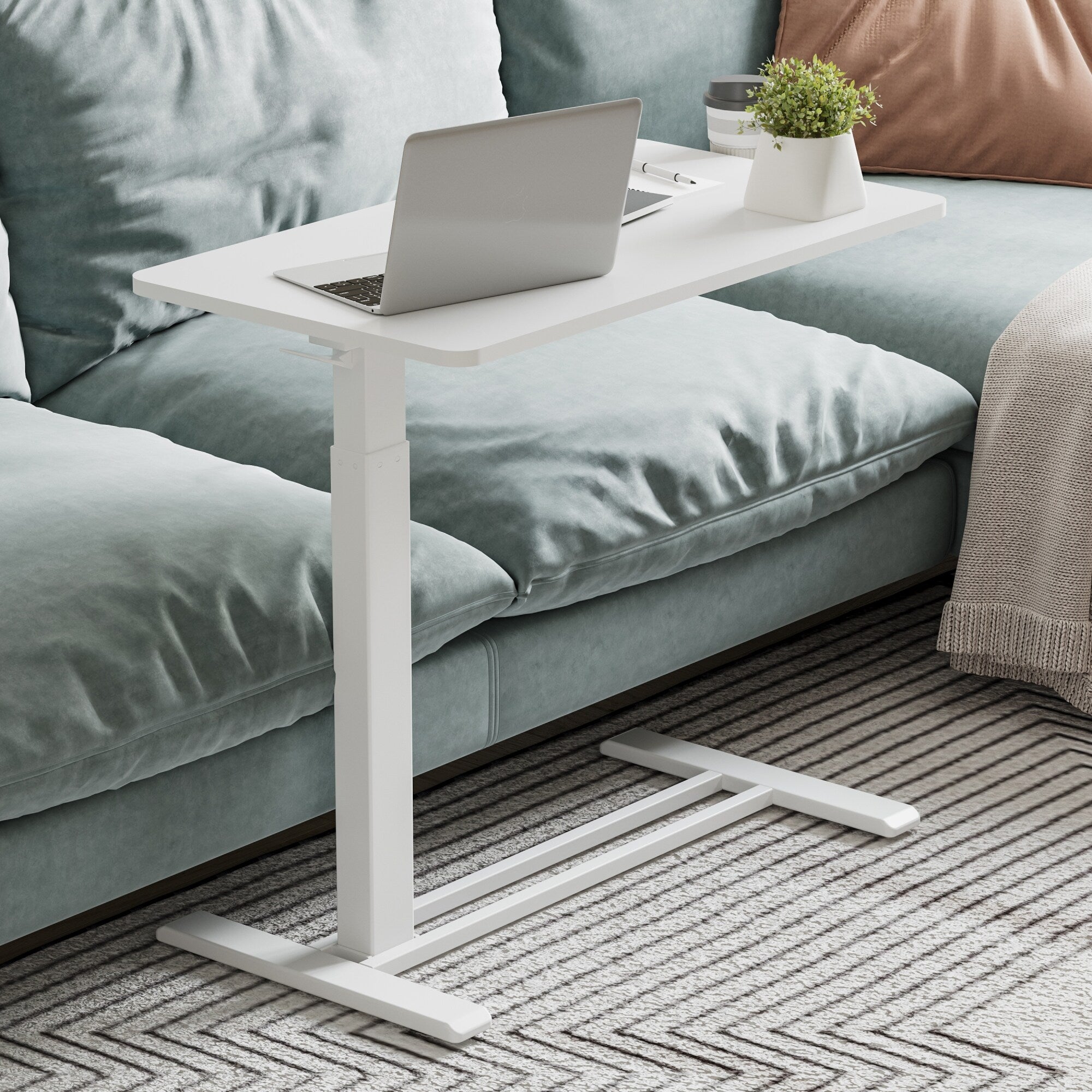 FunniHomi 28/32 Table de lit mobile à hauteur réglable avec roulettes, blanc/noir, pour ordinateur portable, pour lit et canapé