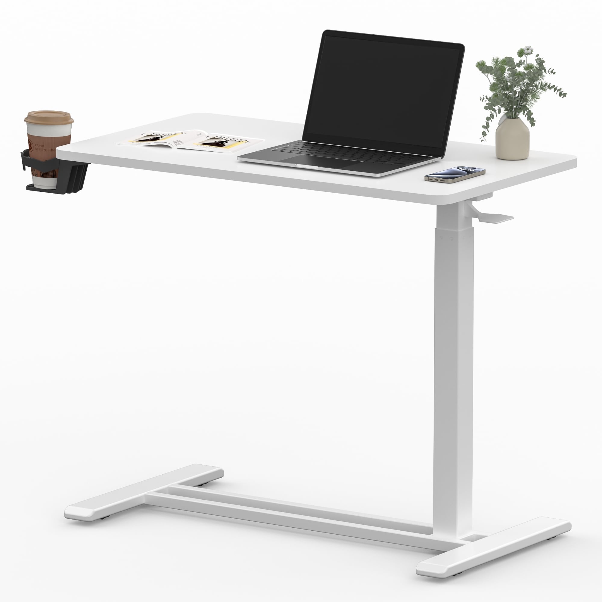 FunniHomi 28/32 Table de lit mobile à hauteur réglable avec roulettes, blanc/noir, pour ordinateur portable, pour lit et canapé